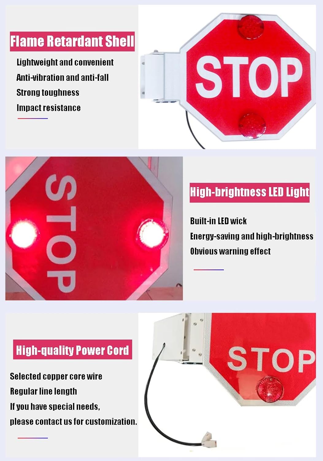 School Bus Stop Sign Arm with Lights, 18″ Manual/Electric Parking Sign on School Bus, 4 LEDs Flash Alternately, Side-Mounted, DC 12V 24V(2pcs)