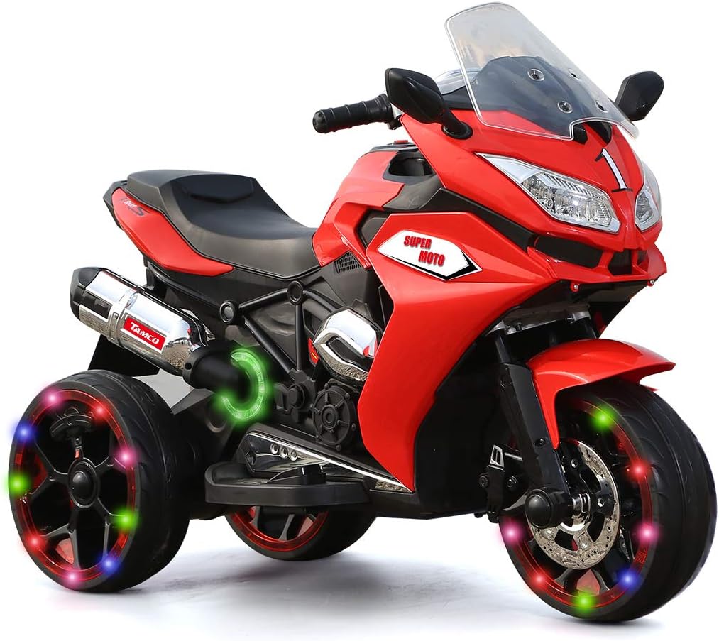 TAMCO Ride on Motorcycle for Kids, 3 Twinkling Wheels Electric Ride on Toy,12 V Kids Motorcycle (RED)