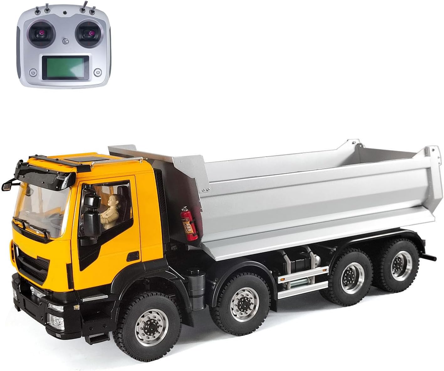 1/14 Metal Hydraulic RC Dump Truck 8X8 Radio Control Tipper Car 2-Speed Gearbox Hobby Grade Model(Yellow, Yellow Bucket)