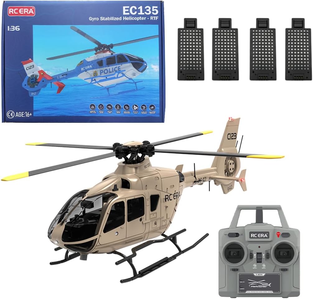 1/36 Scale RC ERA C123 RC Helicopter, EC135 2.4G Remote Control Helicopter 6CH Single-Rotor Gyroscopic, Military RC Aircraft Model for Adult | Altitude Hold, One-Key Takeoff/Landing