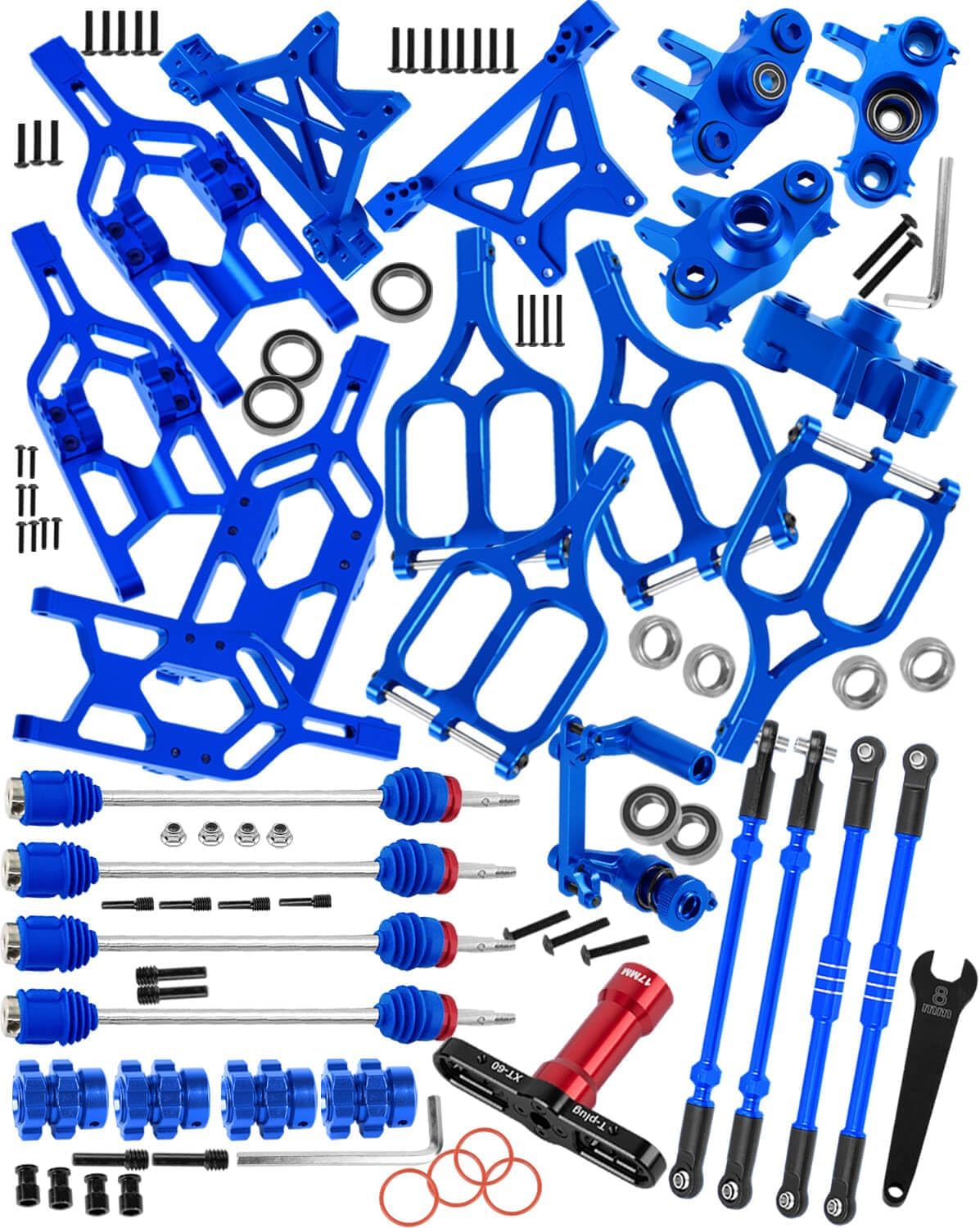 RC Alloy Suspension Arms&Steering Block Knuckle Arm&Shock Tower&Drive Shaft Axles&Push Rod Links&Steering Bellcranks Upgrades Part for 1/10 T-Maxx/E-Maxx,Driveshafts Hops Up,Navy Blue