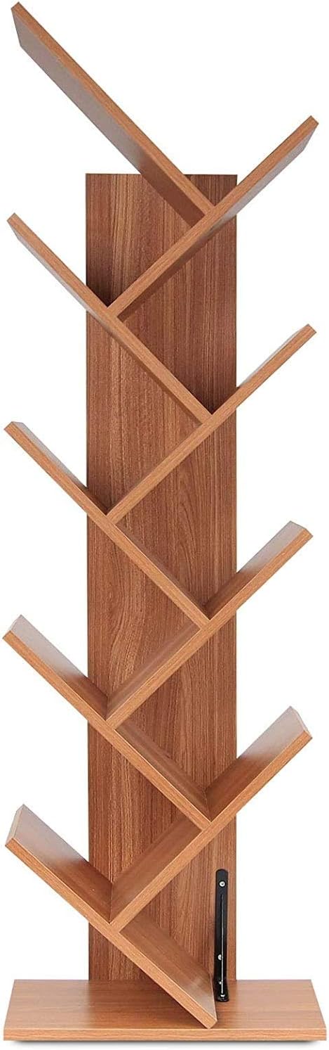 JUCK 9-Shelf Tree Bookshelf Free Standing Bookcase Rack for Books CDs Albums Files Holder in Bedroom Living Room Home Office (Color : Oak)