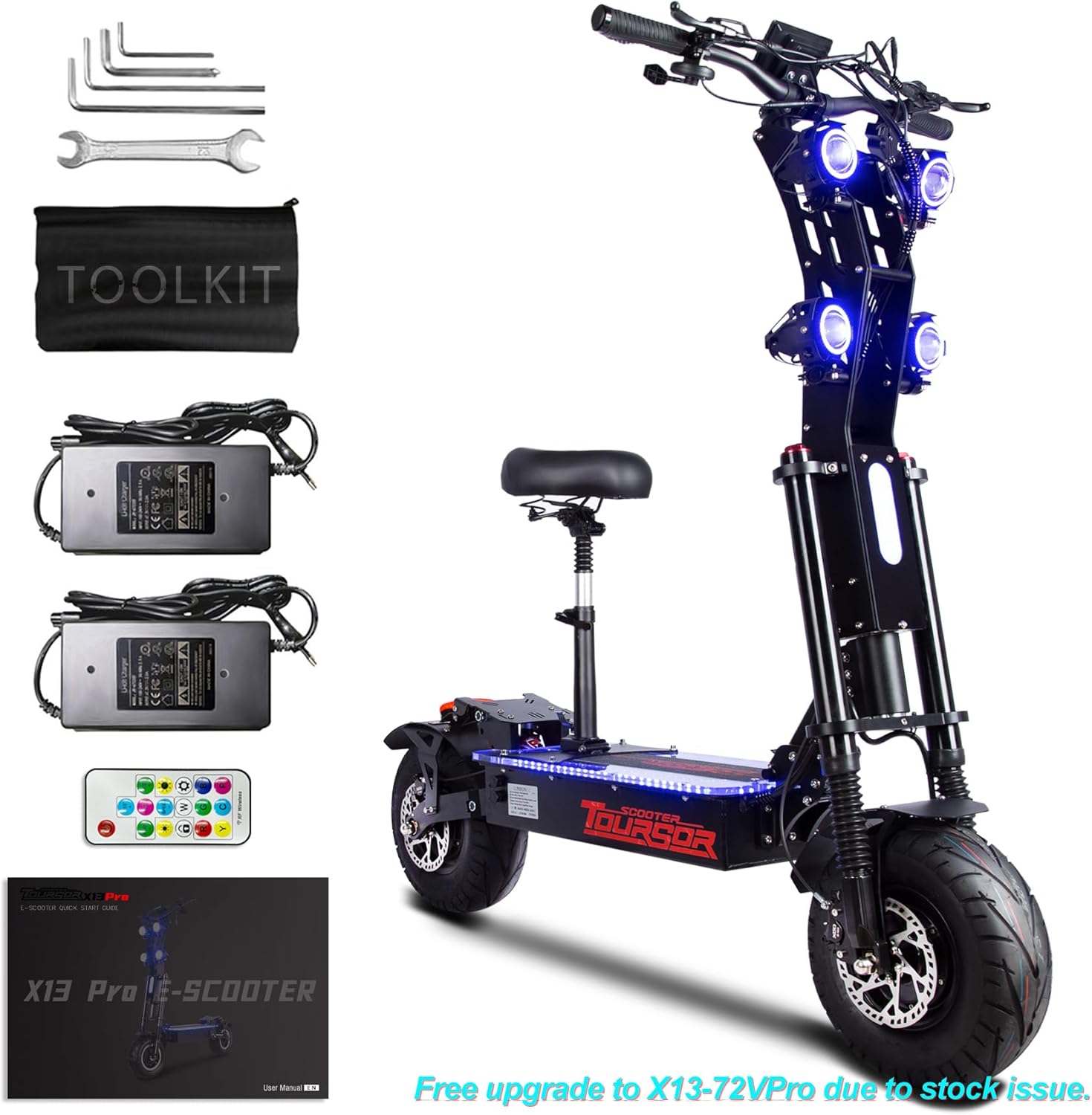 Foldable Electric Scooter with Seat, High Power 10,000W Dual Motor 72V 40A Extra Long Range, 13