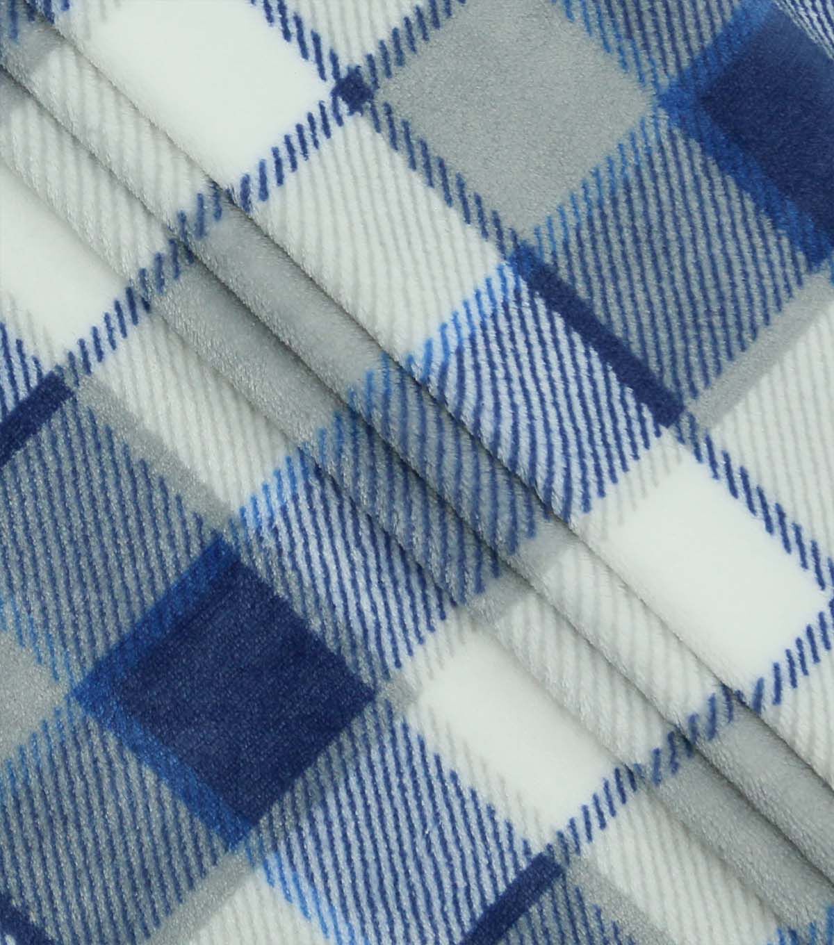 Blue & Gray Plaid Sew Lush Fleece Fabric