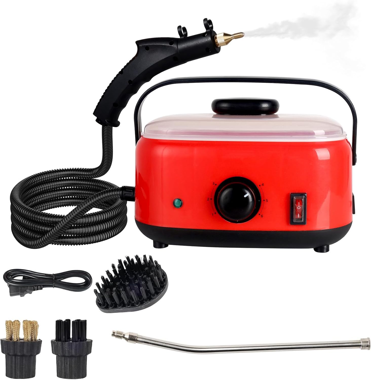 High Temperature and High Pressure Steam Cleaner, Automatic Water Absorption, Handheld Steam Machine for Interior Decoration, Car, Kitchen, Carpet,Red