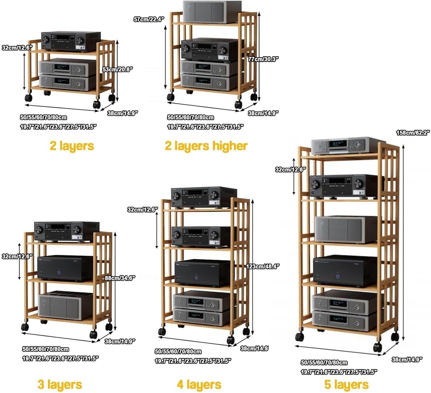 ZGHQHCDRH 2/3/4/5 Tier AV Media Stand