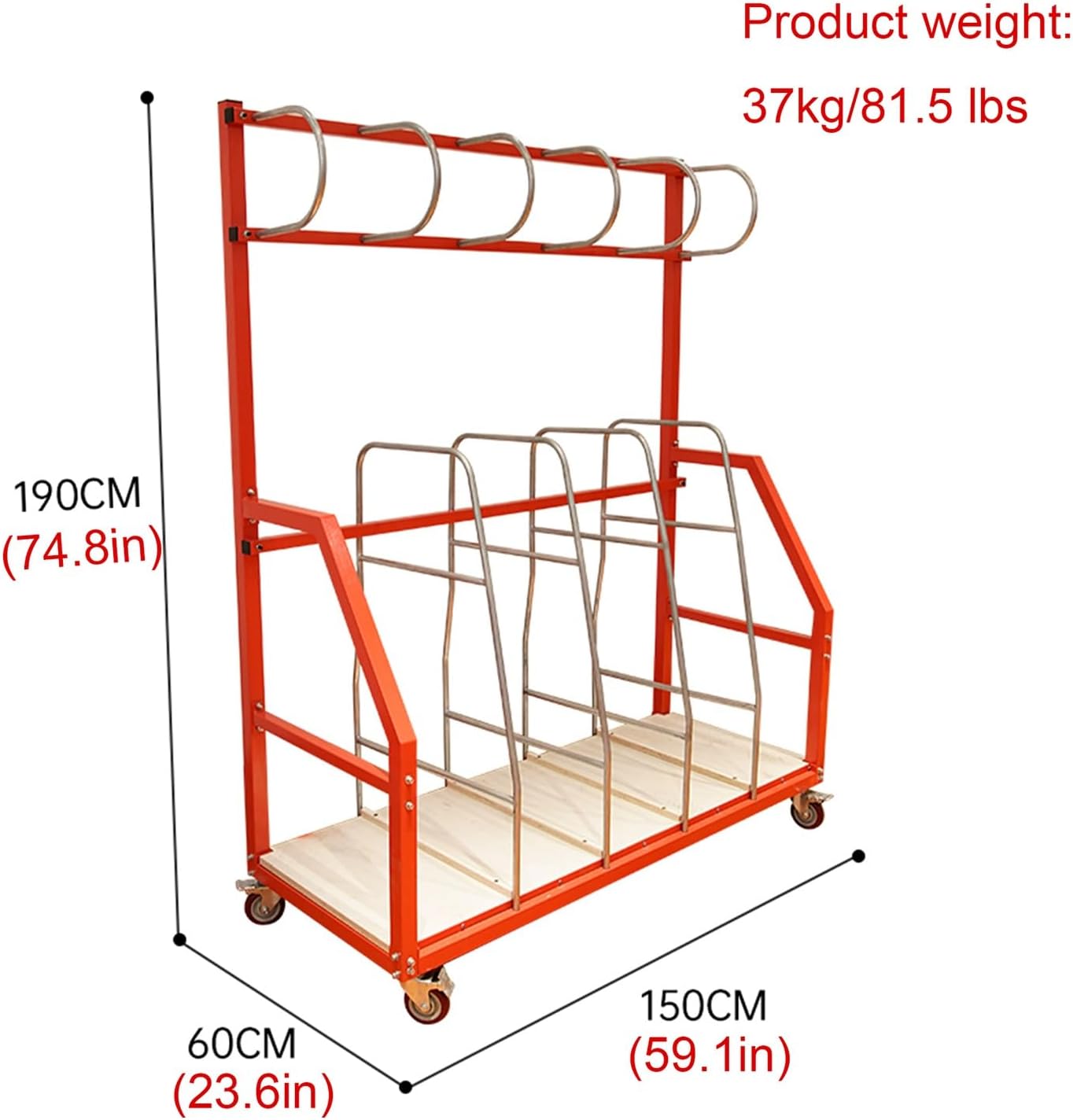 Wooden Board Sorting Rack 59.1x23.6x74.8 inch, Heavy Duty Material Handling Vertical Panel Cart, Furniture Factory Shelves 5 Partitions Storage Panel Mover Standing Shelf with Caster