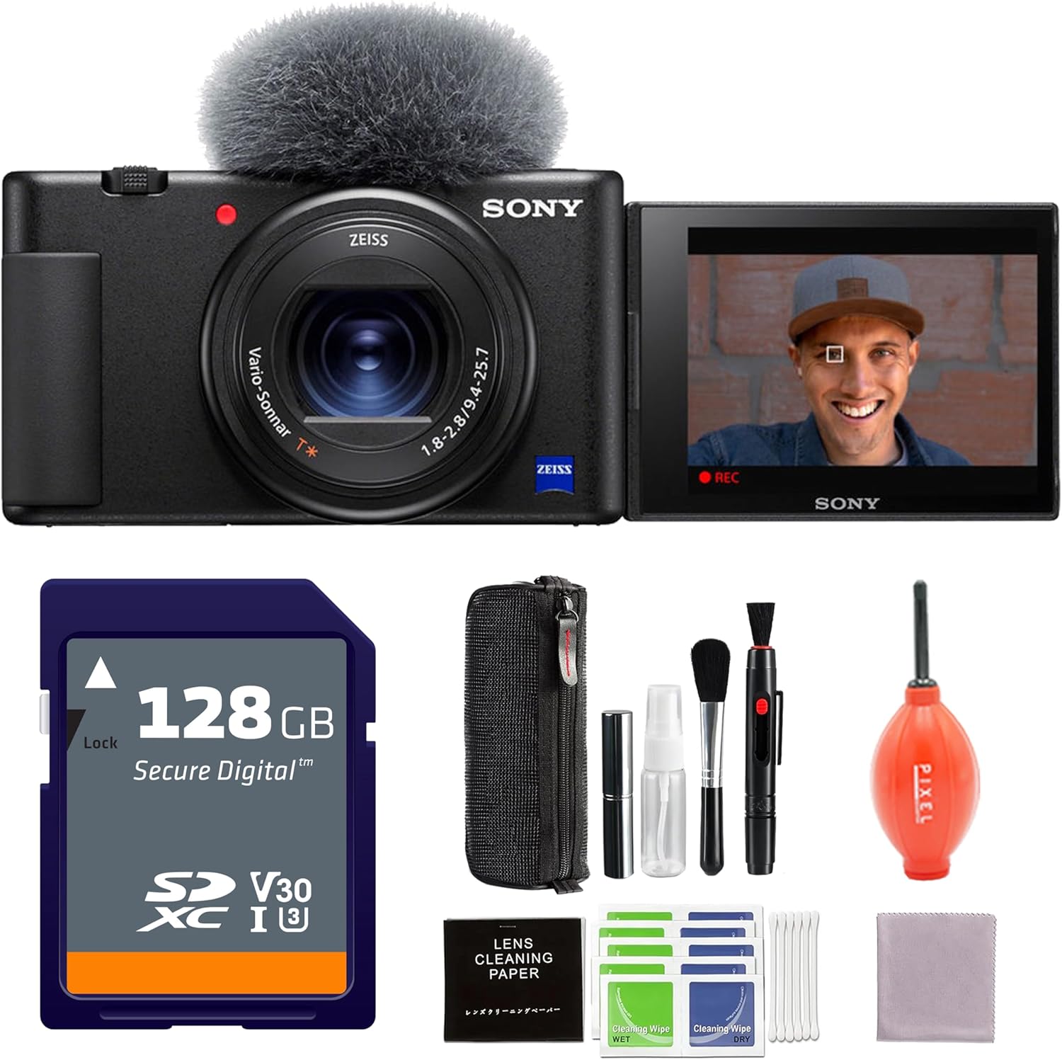 Sony ZV-1 Digital Camera (Black) Bundle with 128GB SDXC Card and Advanced Accessories