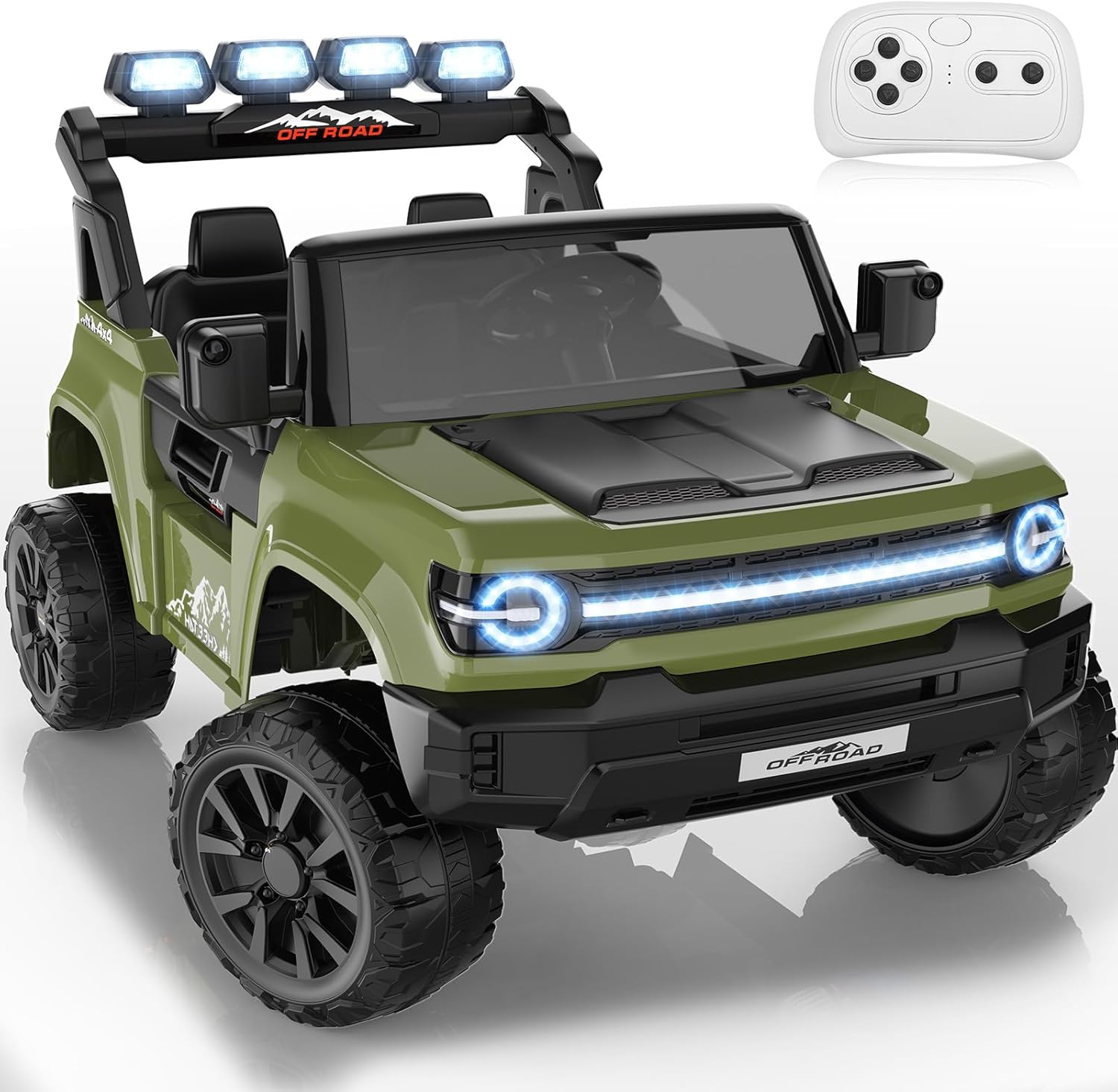 Hikole 2 Seater 24V Ride on Toys for Kids, Power Wheels with Remote Control, Electric Vehicle, 4×200W Strong Motors, XXL 22'' Seat, Long LED Lights/Shock Springs/Rear Storage/Dashboard-Green