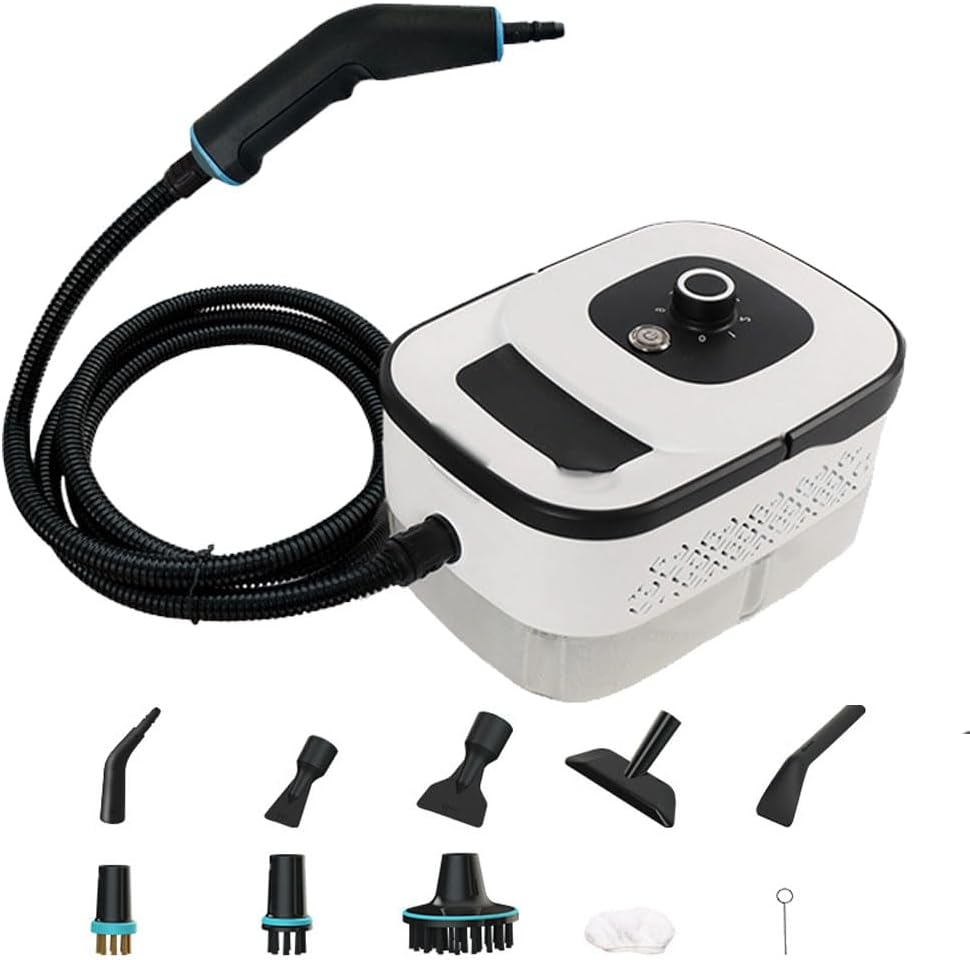 HGTRH 1250ML Portable Steam Cleaner, 1500W Handheld Steam Cleaner 4Bar 105°C 3 Gear Adjustment for Cleaning Upholstery Bathroom Grout and Tiles Car Detailing White