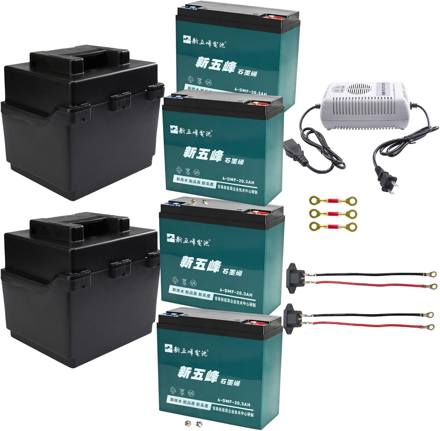 4 Pack 12V 20AH SLA Battery with Charger and Battery Box for Electric Scooter ATV Go Kart UTV Razor Pit Dirt Bike 6-DMF-20 6-DZM-20 6-DZF-20 Rechargeable Sealed Lead Acid Battery Kit