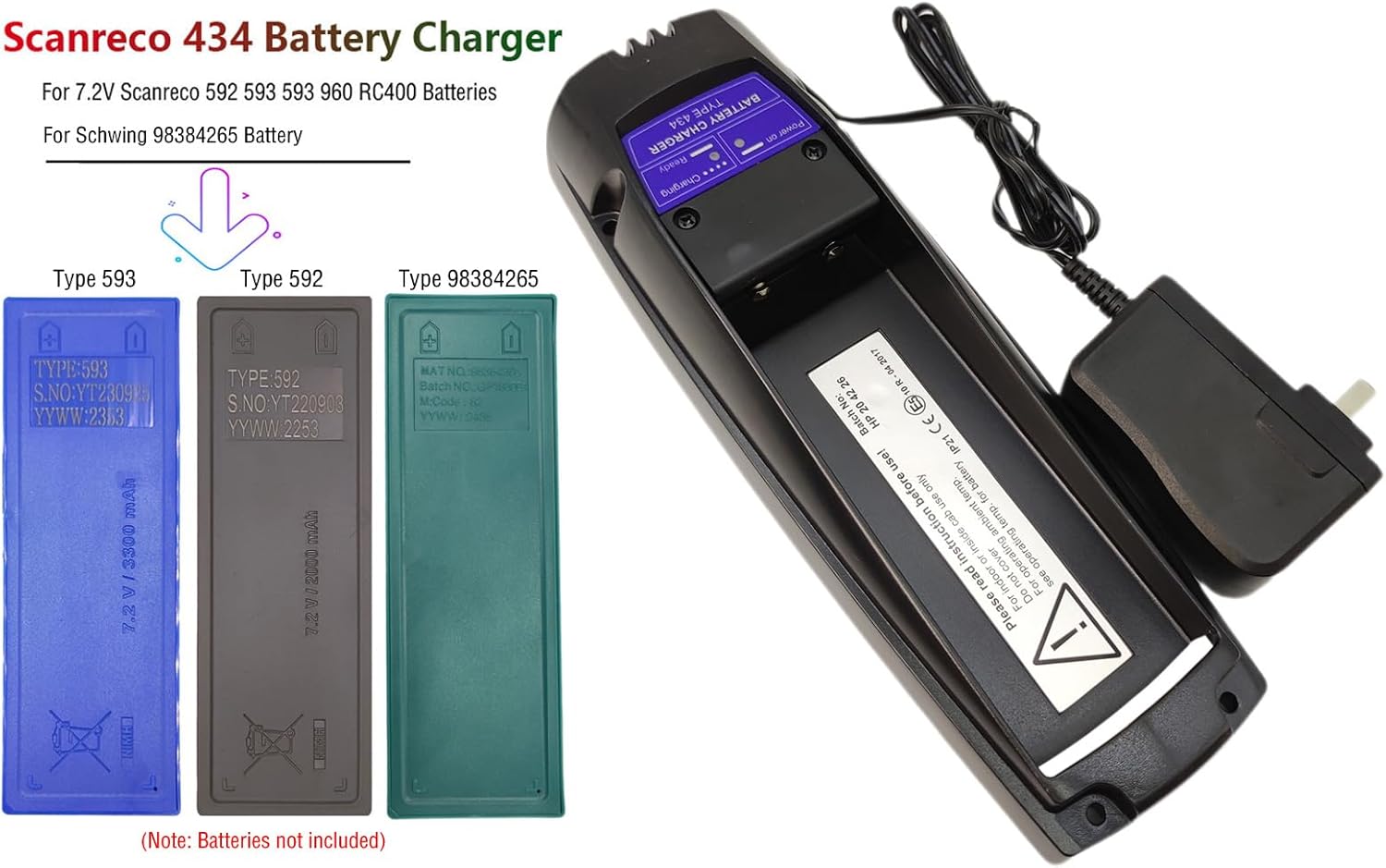 100-240V Battery Charger Type 434 for 7.2V Scanreco 590 960 RC400 592 593 EEA2512 RSC7220 Battery, for Schwing 98384265 Battery, Battery Charger
