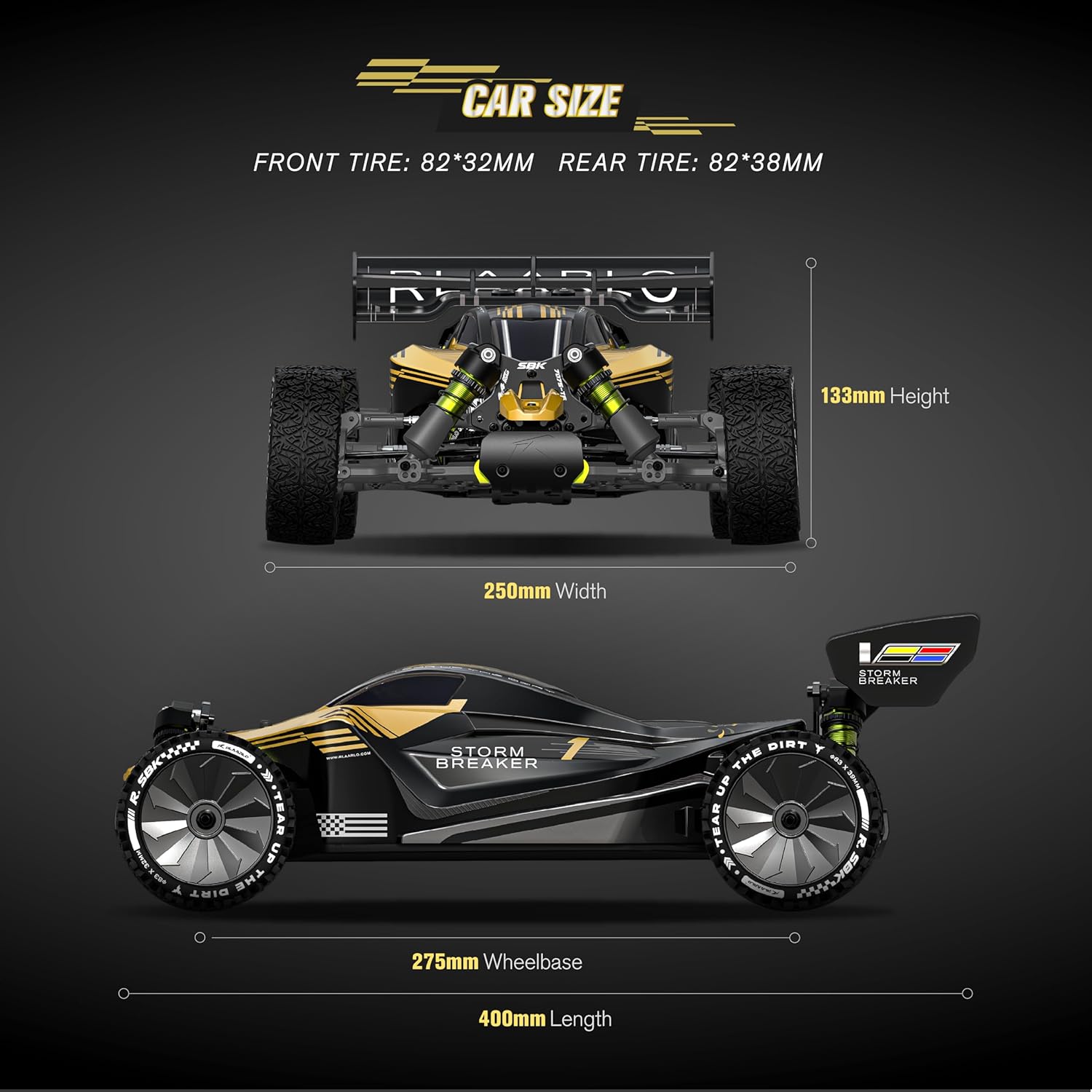 RIAARIO 1/10 Brushless RC Cars, RTR, Beginner, 40+ MPH, Metal Drivetrain, 4WD, Waterproof Electronics, Carbon Fiber, Black, Ages 14+