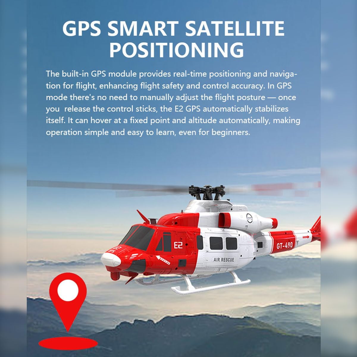 GOOSKY E2 UH-1Y RC Helicopter, 2.4G 6CH Dual Brushless Simulation Stunt Aircraft Model with GPS, Auto-Stabilization One-Key Return (RTF Version)