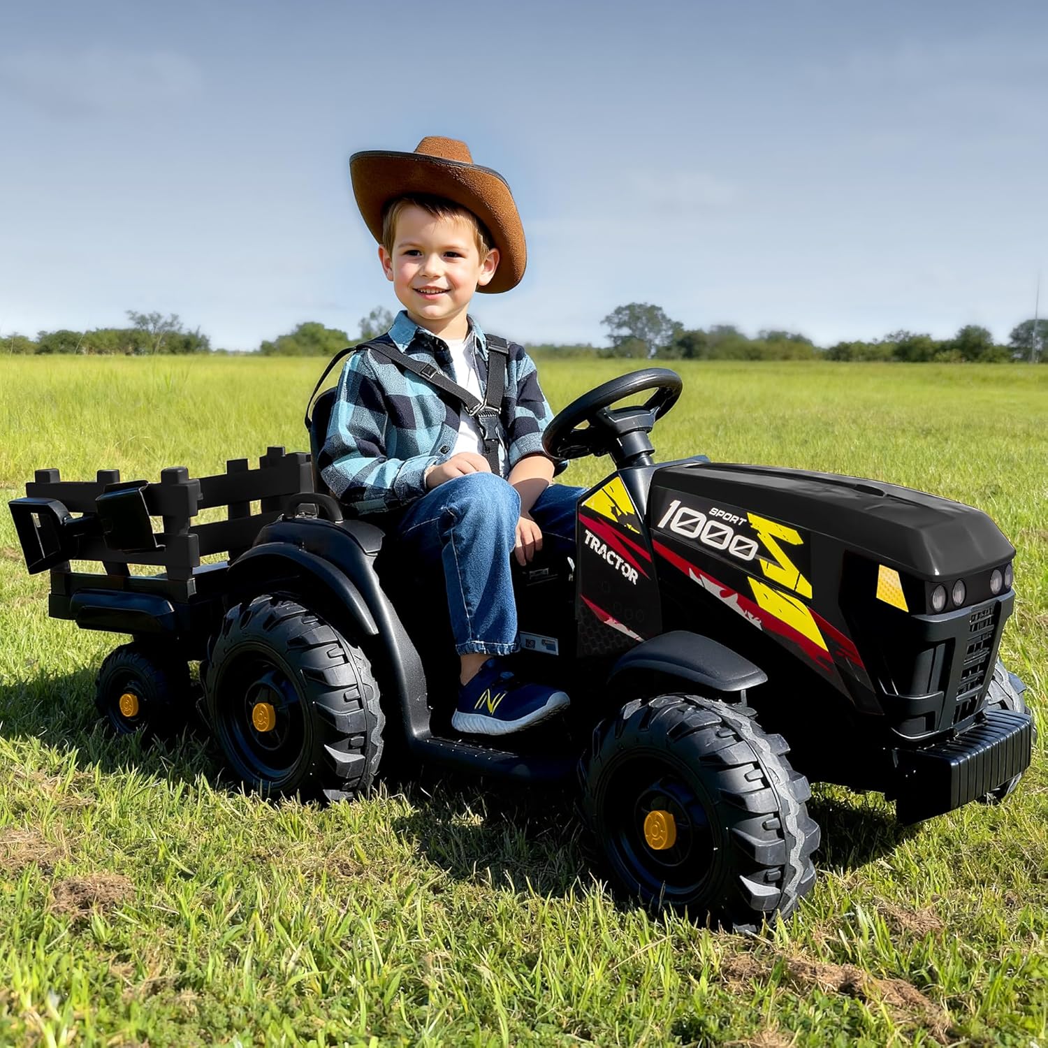 Kids Ride on Tractor 24V, Ride On Toy for Big Kids Electric Tractor with Trailer, 2x200W - Black