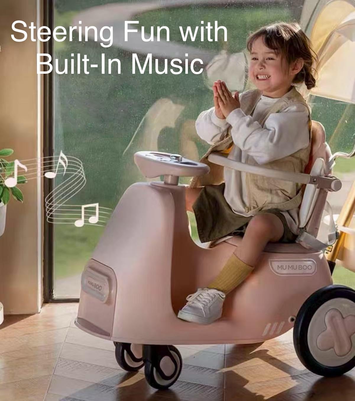 3-in-1 Push Ride-On Car Stroller with Automatic Rocking | Innovative Baby & Toddler Solution - No Batteries, No Charging, Just Push & Rock (Pink)