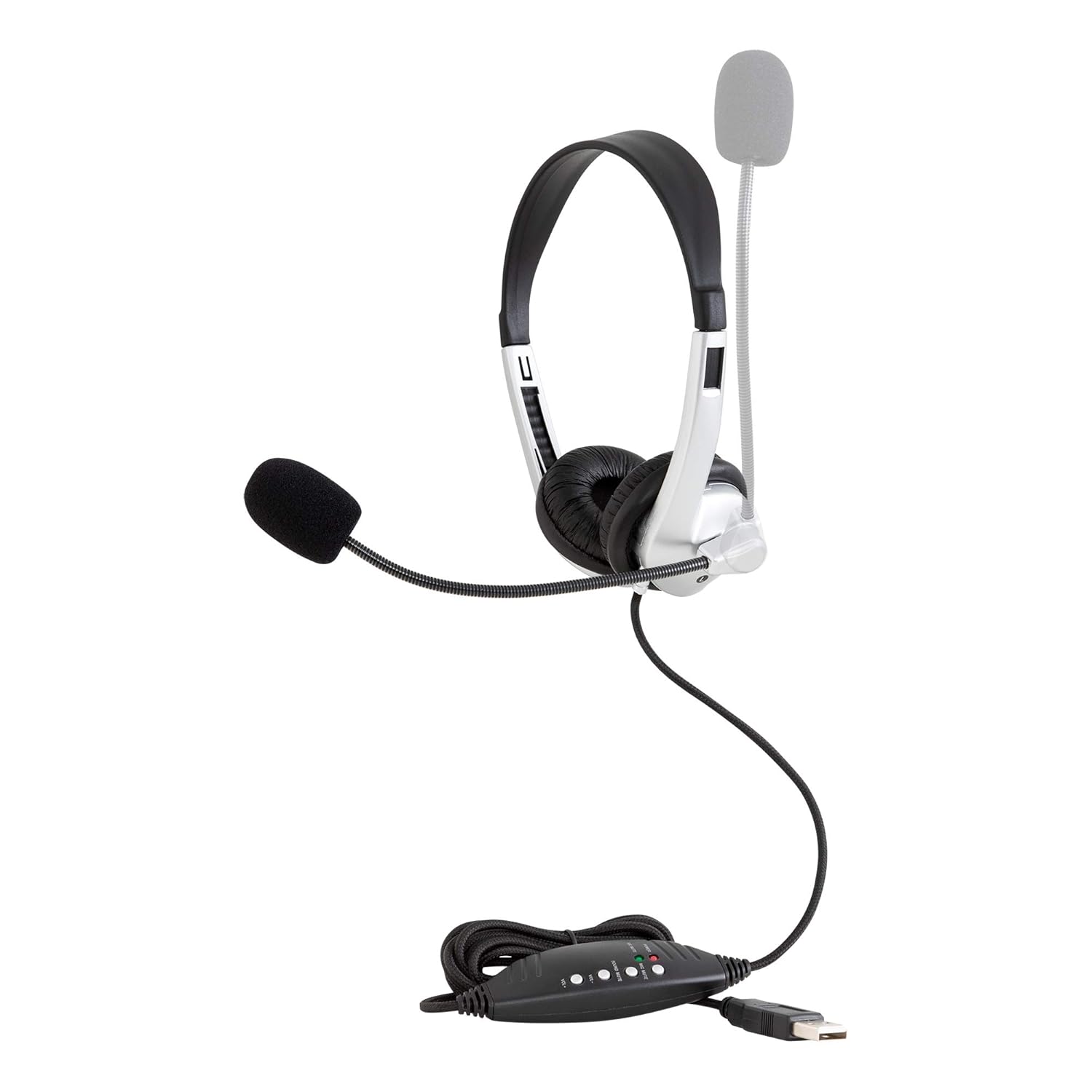 Egghead - EGG-IAG-1007FAUSB-10-SO USB Stereo School Headset Headphones w/Boom Microphone Pack of 10, Silver/Black