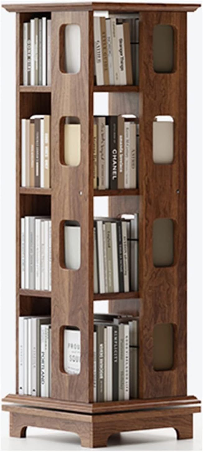 HOBIBA bookcases 4 Tier Rotating Bookshelf Floor Standing Bookcase Storage Rack, Organizer for Bedroom, Living Room, Study Room Display Corner Standing Bookshelf(Size:44 * 132.5cm,Color:Walnut)