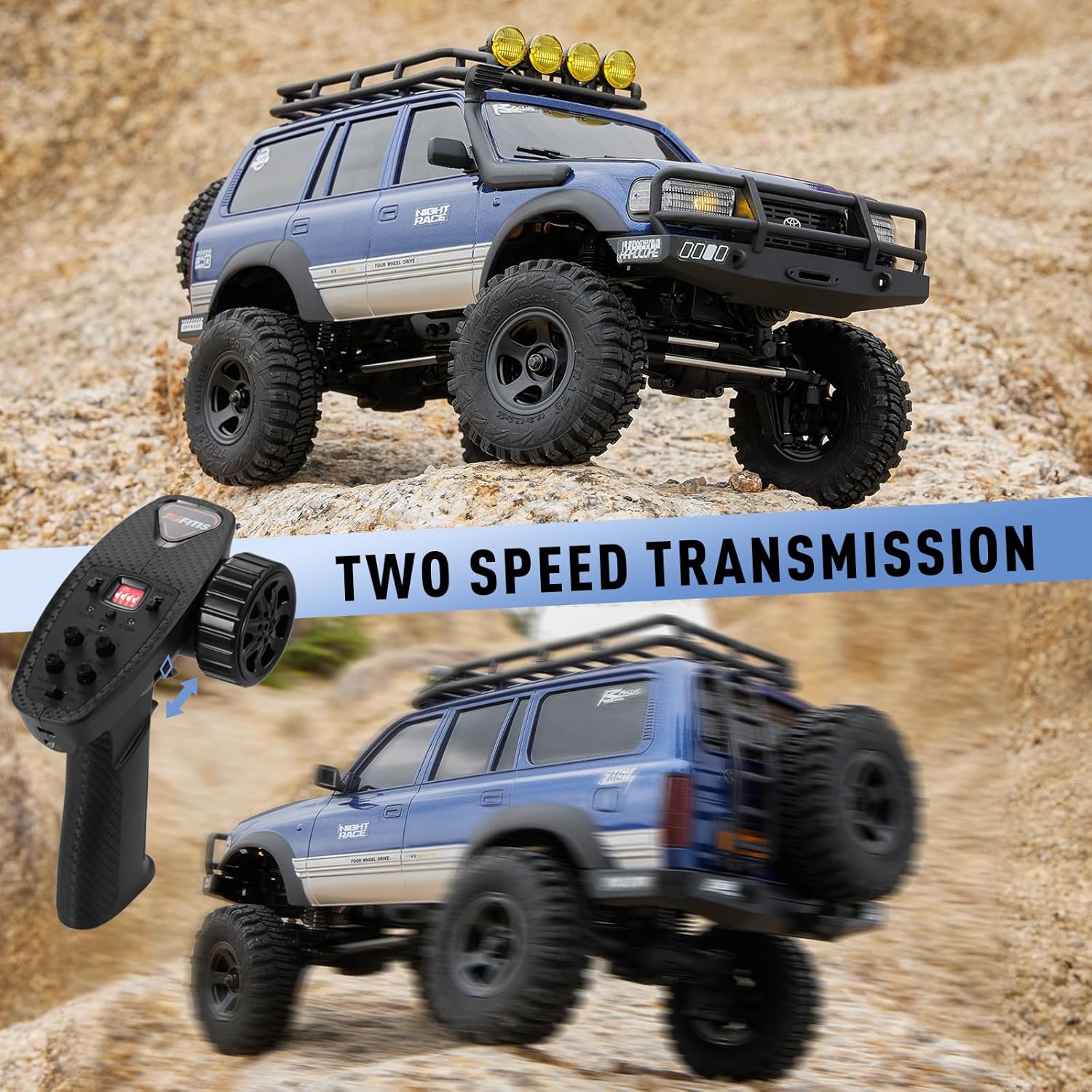 BEEZRC FMS RC Crawler 1/18 FCX18 Land Cruiser LC80 RTR Toyota Licensed 4WD RC Rock Truck 2.4Ghz 900mAh Hobby Grade RC Car Model Mini Remote Control Car Off Road Vehicle FMS11831RTRBU(Blue)
