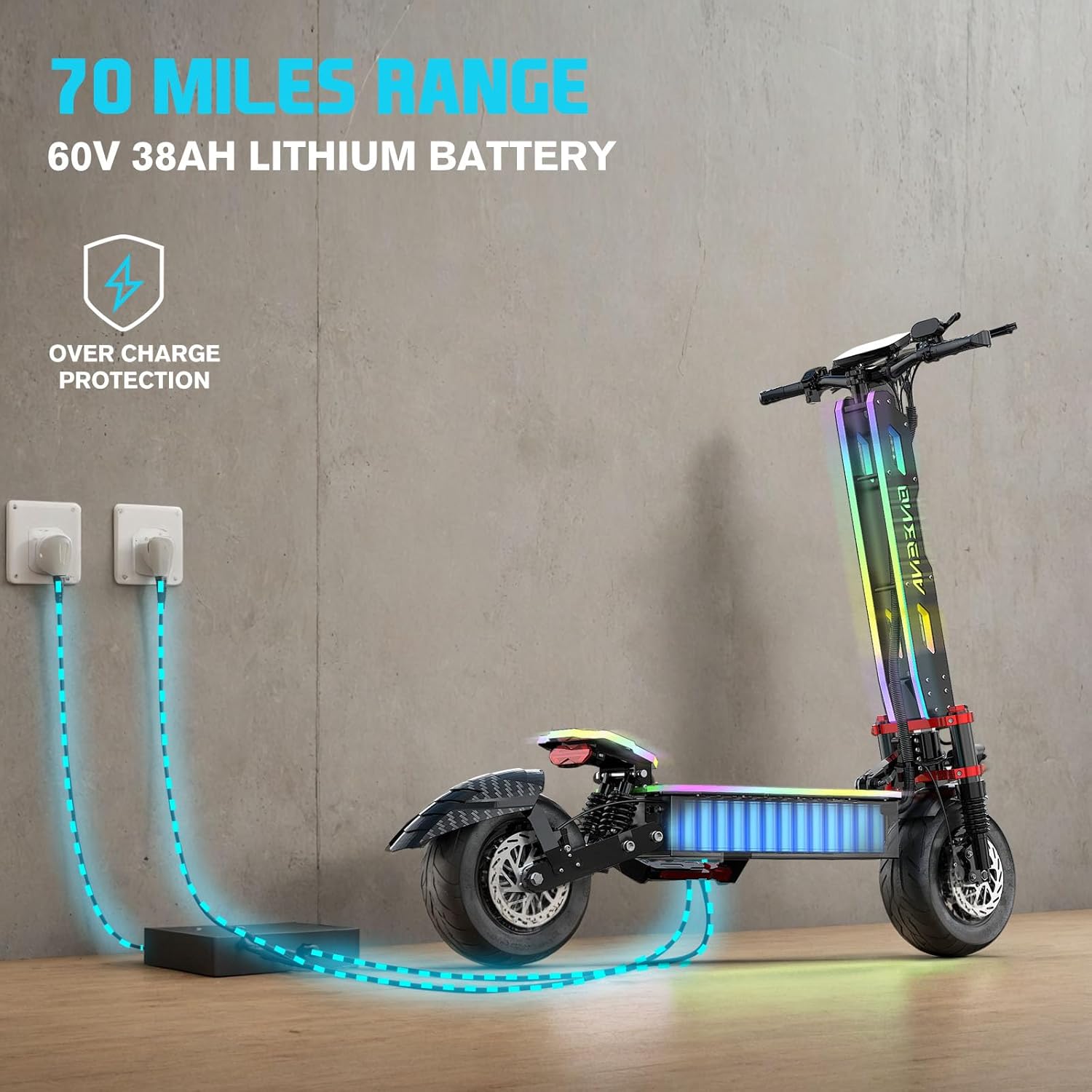 Electric Scooter Adults, Fast 34/45/55Mph E-Scooter for Adult and Teens, 40/55/70 Miles Long Rang, 10/11/12 Inch Off-Road Tires, Portable and Foldable Escooter Commuter