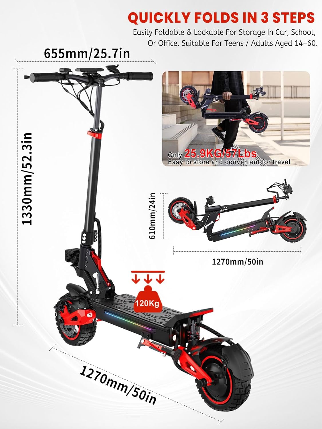 Off-Road Electric Scooter Adults,1600W/1200W Motor,32-40 Miles Long Range,31/34MPH,10/11