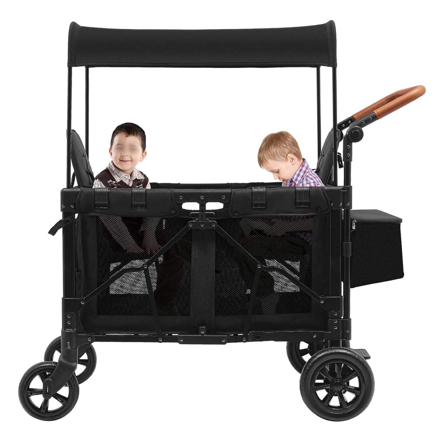 Wagon Stroller for 2 Kids, Baby Wagon Outdoor with Canopy, Adjustable Push and Pull Handle, 5 Point Harnesses, Large Storage Bag for Infants and Toddlers