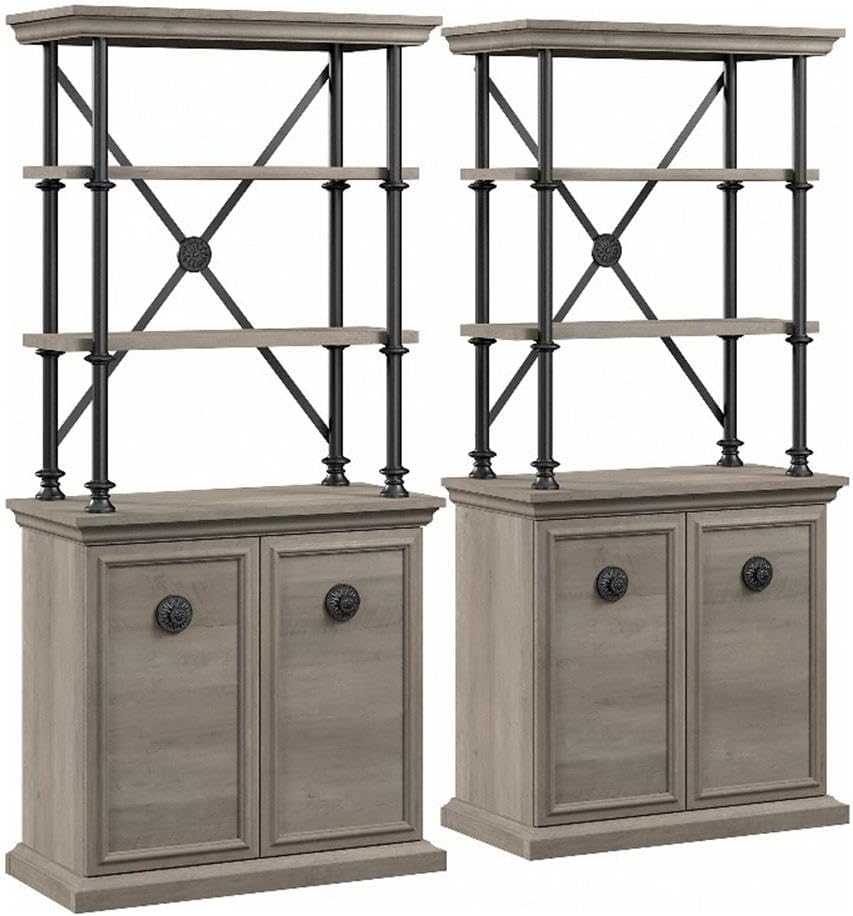 Bush Furniture Coliseum Designer Bookcase with Doors (Set of Two) in Driftwood Gray