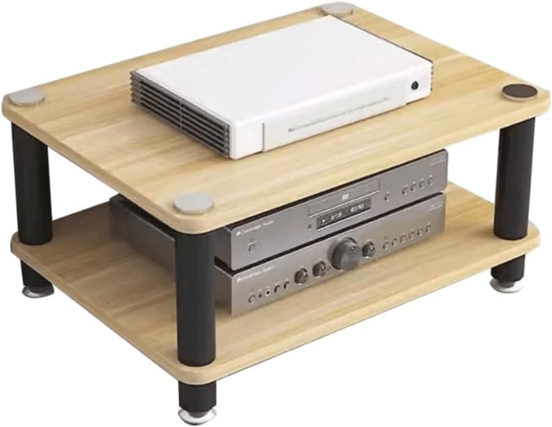 AV Media Stand Multi-Layer HiFi Display Rack Wooden Record Player Audio Tower with Steel Pipe Open Stereo Storage Shelf for Gaming Console(Natural