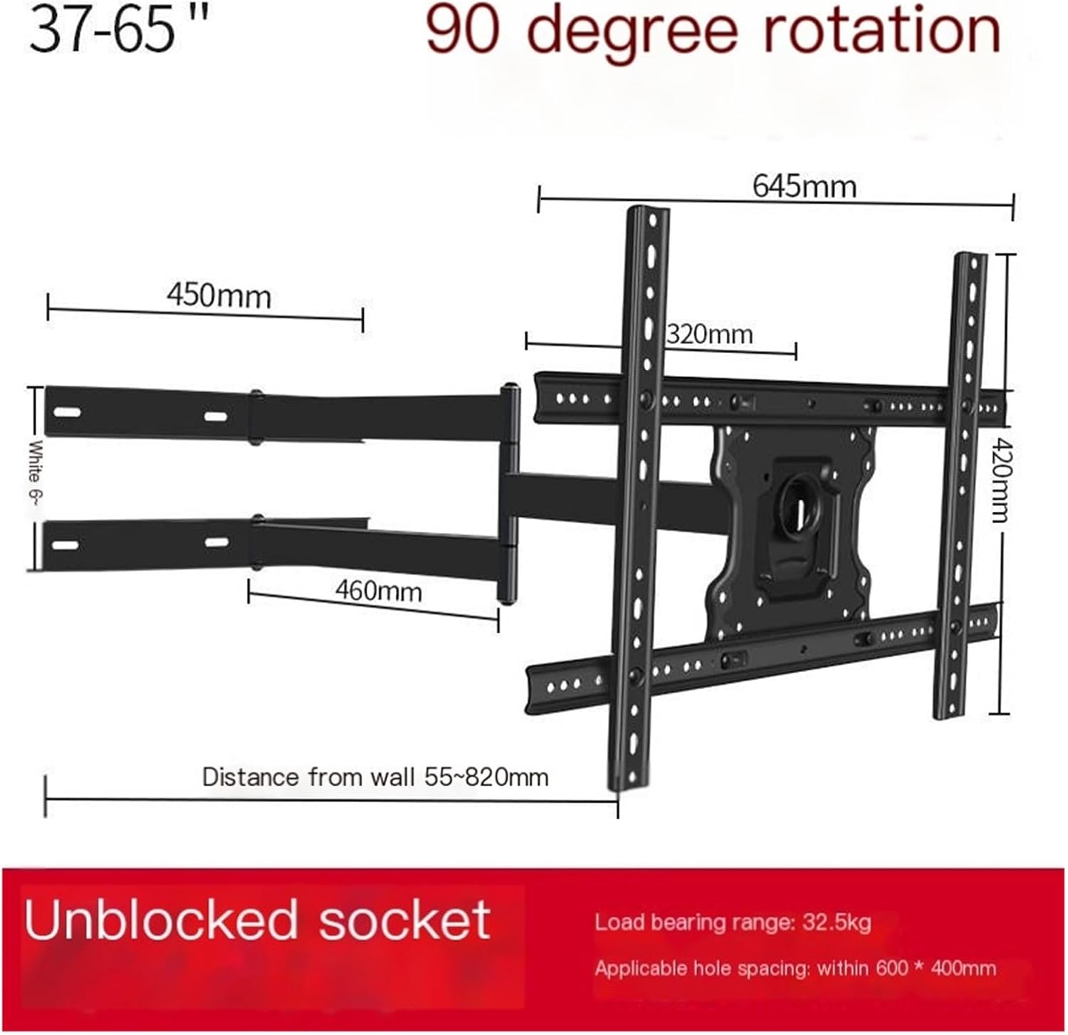 Suitable for 32-55 inch TV mounting Wall mounting Rotating Telescopic Bracket sub-Monitor Bracket
