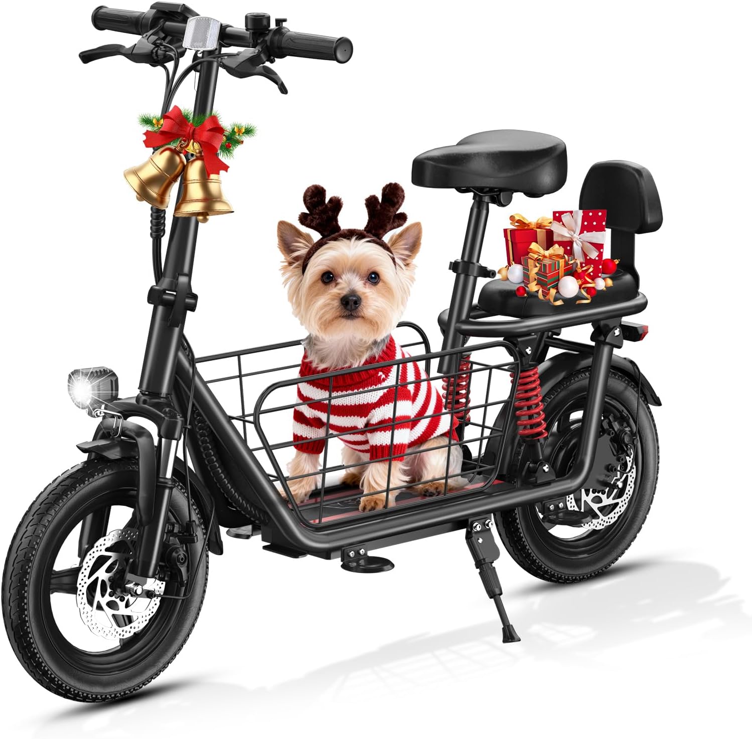 SEHOMY 2 Seater Electric Scooter for Adults 330lbs, Folding Escooters with Seat, 850W Peak Motor, 25/20 Miles Range, 22/15.5 MPH, Storage Basket, Electronic City Commuter Bike Motor Scooters