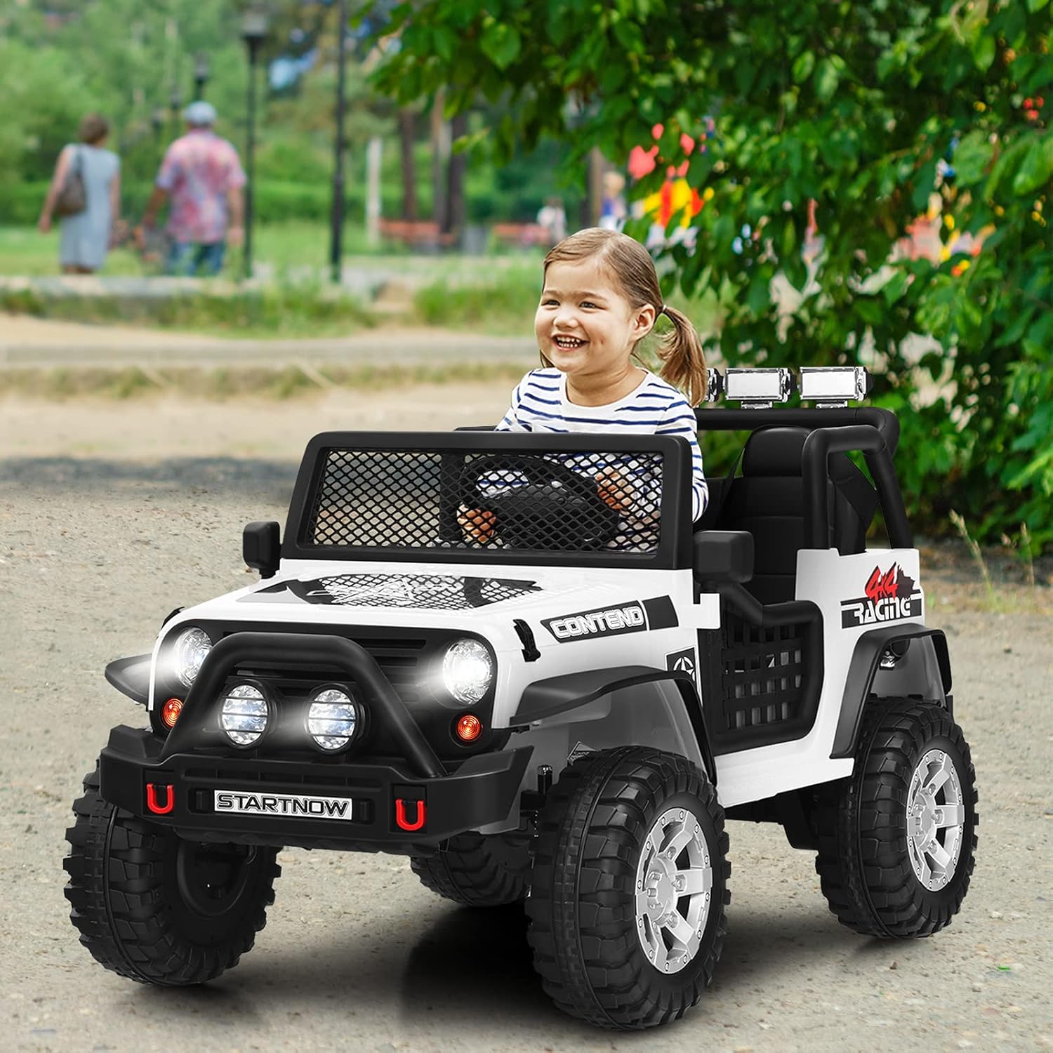 OLAKIDS Kids Ride on Truck, 2 Seater 12V Electric Vehicle with Remote Control, Toddler Battery Powered Toy Car with 2 Speeds Rocking Function Spring Suspension Bluetooth USB AUX Music