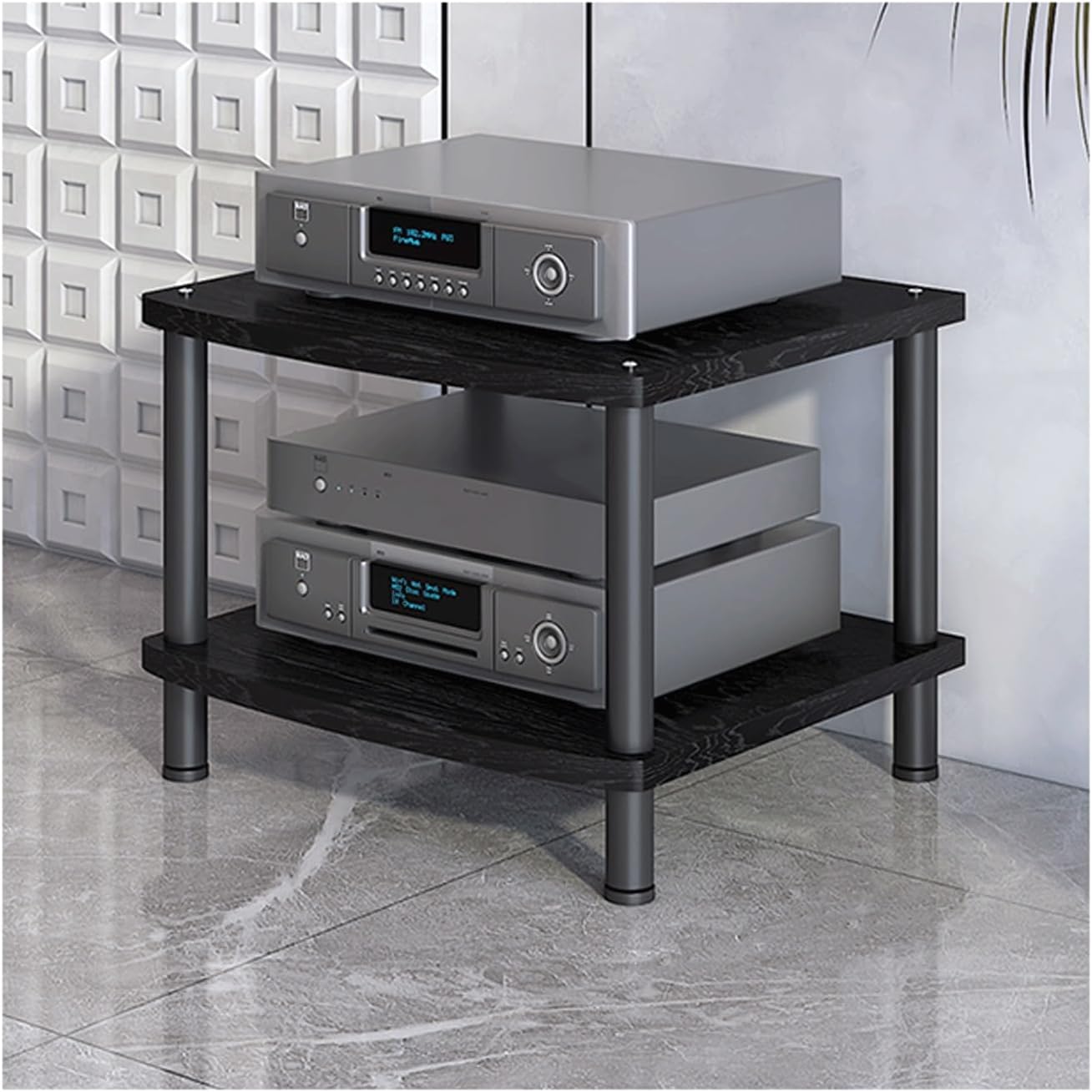 XMFBSY Medios AV Media Stand Wooden CD Record Player Stereo Component Rack Tower HiFi Stand Tv Game Console Equipment Shelf for Home Theater Studio Organizer(Black