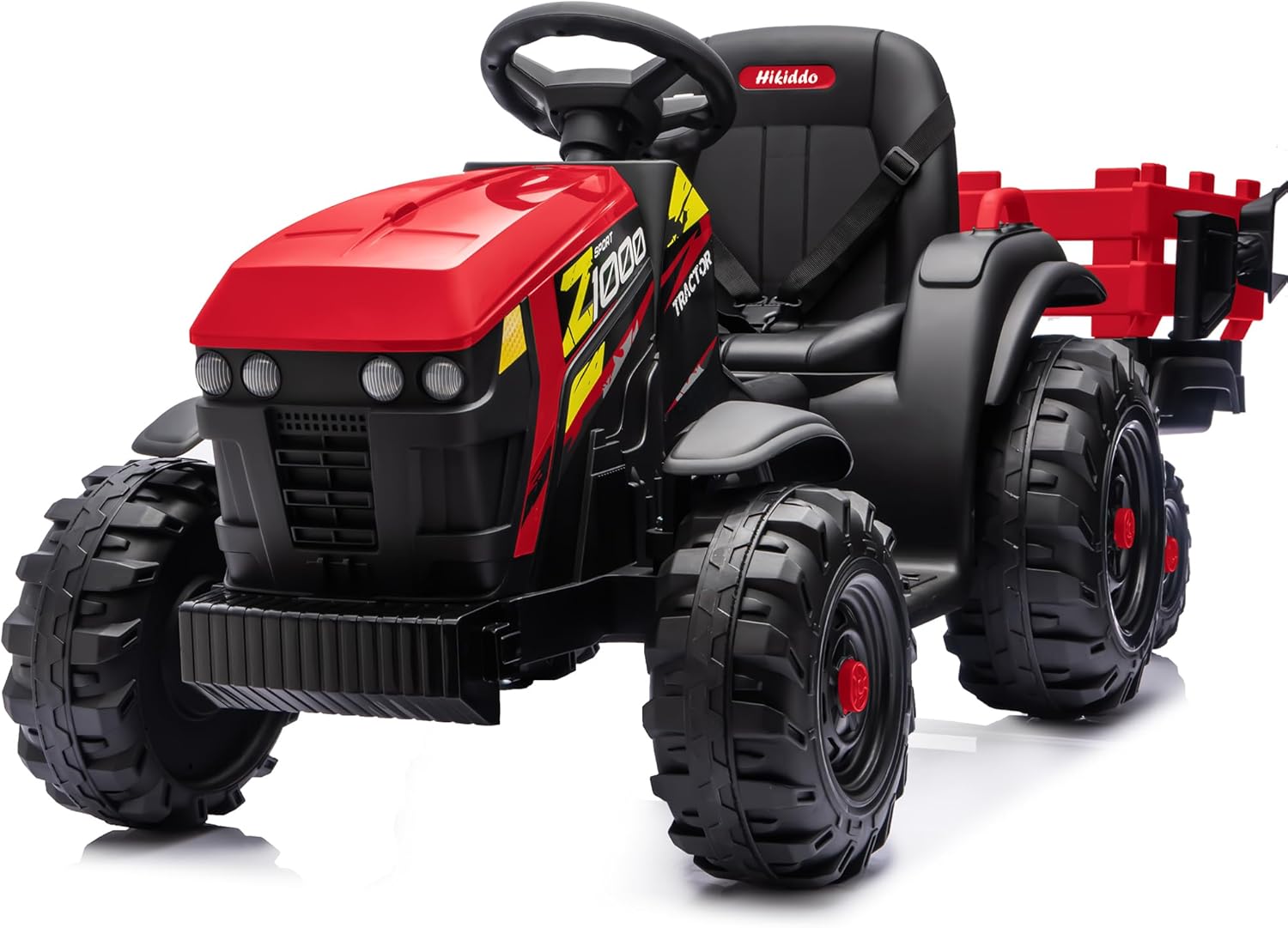 24V Kids Ride on Tractor Toy, Electric Tractor for Kids 3-8 with Trailer, 2x200W Motors - Red