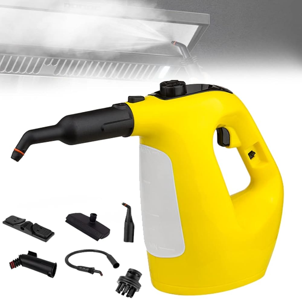 ZWEBY Steam Cleaner Handheld Pressurized High Temperature Cleaning Machine Chemical Free Steamer for Kitchen Bathroom Hard Floor, Windows, Autos, Carpet 1500W (Yellow)