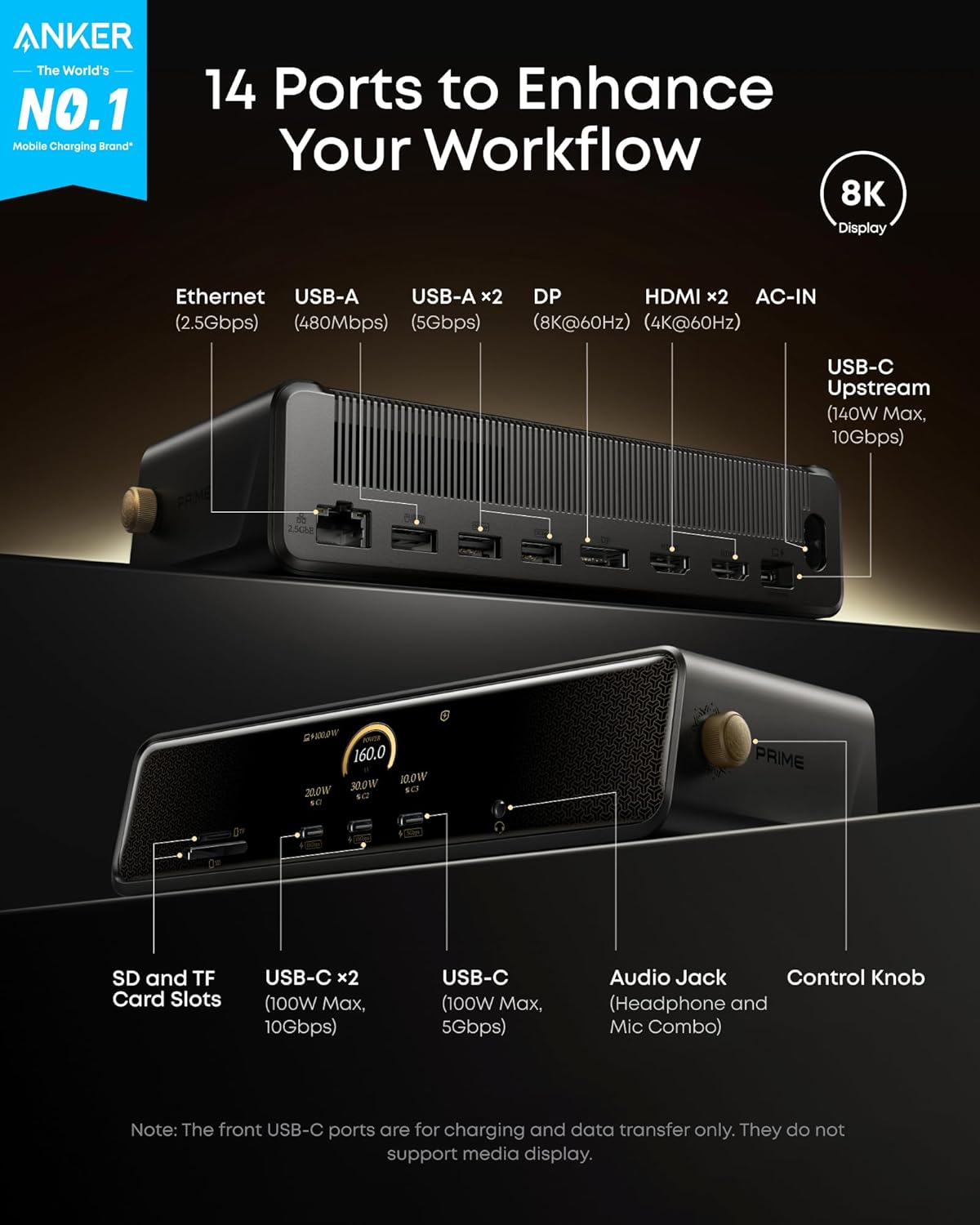 Anker Prime Docking Station (DL7400) Black Myth: Wukong Limited Edition, 14-Port Triple Display, 140W Max, Triple 4K 60Hz, for macOS and Windows (The Latest DisplayLink Driver Required)