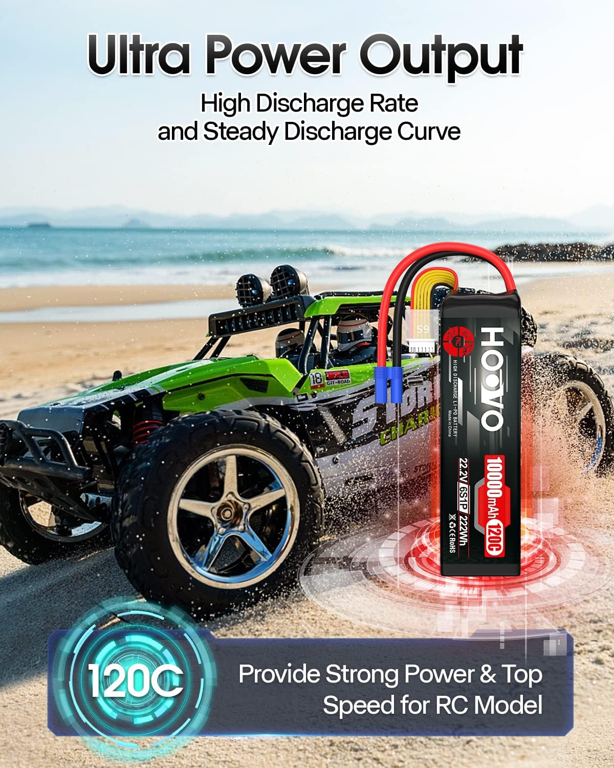 HOOVO 6S Lipo Battery 22.2V 10000mAh 120C RC Battery EC5 Plug Soft Case Compatible for RC Cars, Drones, DJI, FPV, RC Plane, Racing Hobby 2 Pack