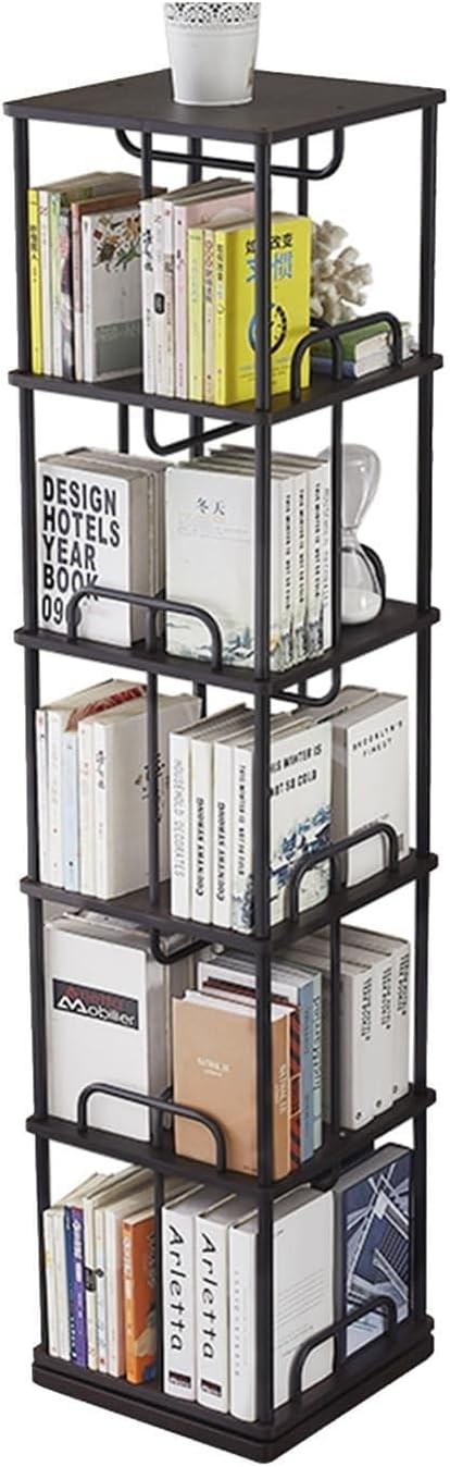 3/4/5 Tier Standing Bookshelf - Rotating Bookcase And Bookshelves, 360° Spinning Storage Display Rack, Wooden And Metal Storage Rack, for Office, Living Room, CD/book Floor Storage Rack(5 tier)