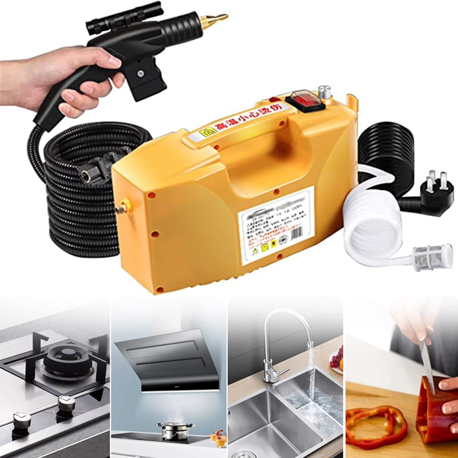 XYEJL 3000w High Pressure Steam Cleaner Automatic Mobile Cleaning Machine, Portable Handheld Steamer Cleaner, Automatic Pumping, for Kitchen Bathroom Furniture Car,Yellow-220V