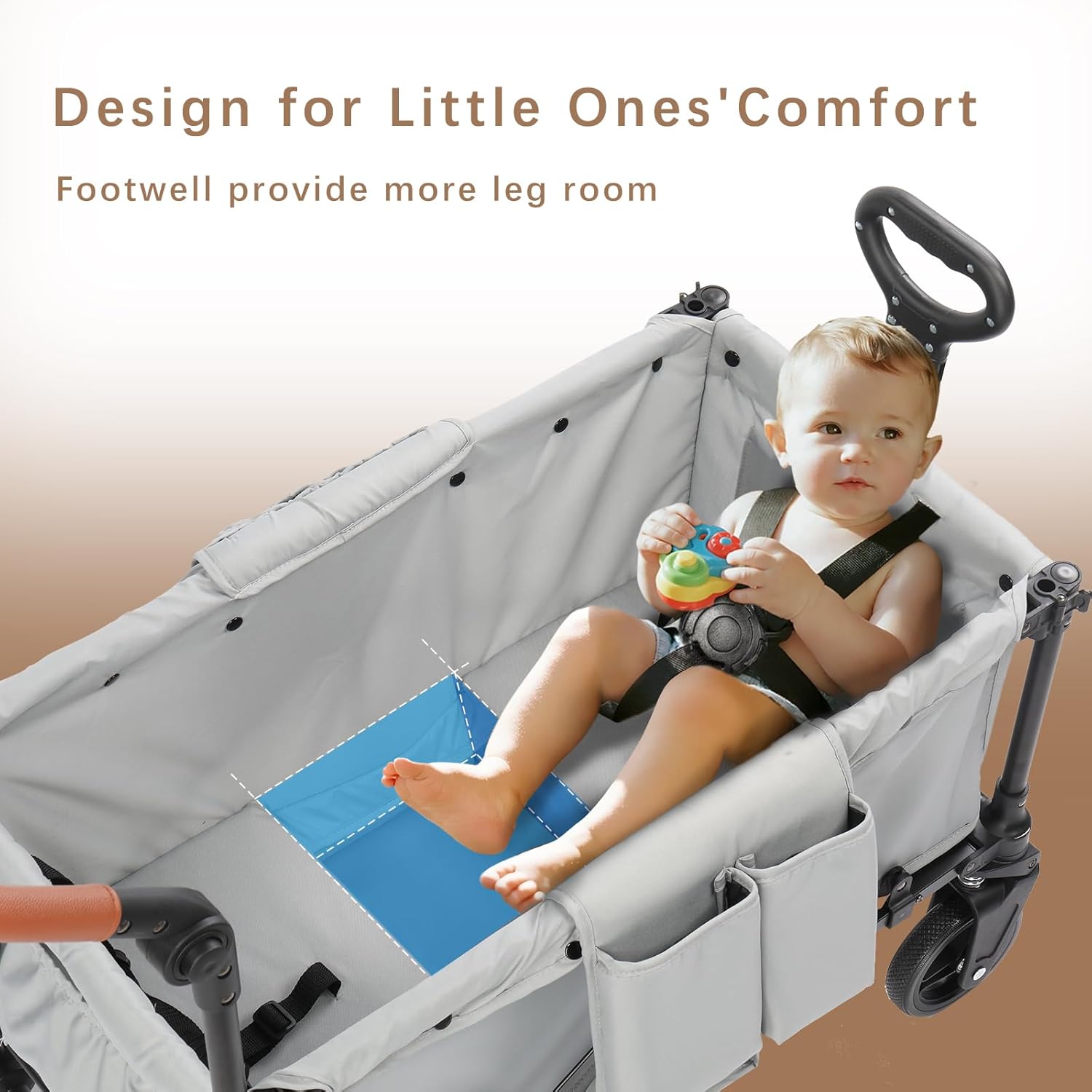 Stroller Wagon for 4 Kids, Foldable Wagon with Footwell, Lightweight, Adjustable Push and Pull Handles, 5-Point Harness, Adjustable Canopy for Outdoor Adventures