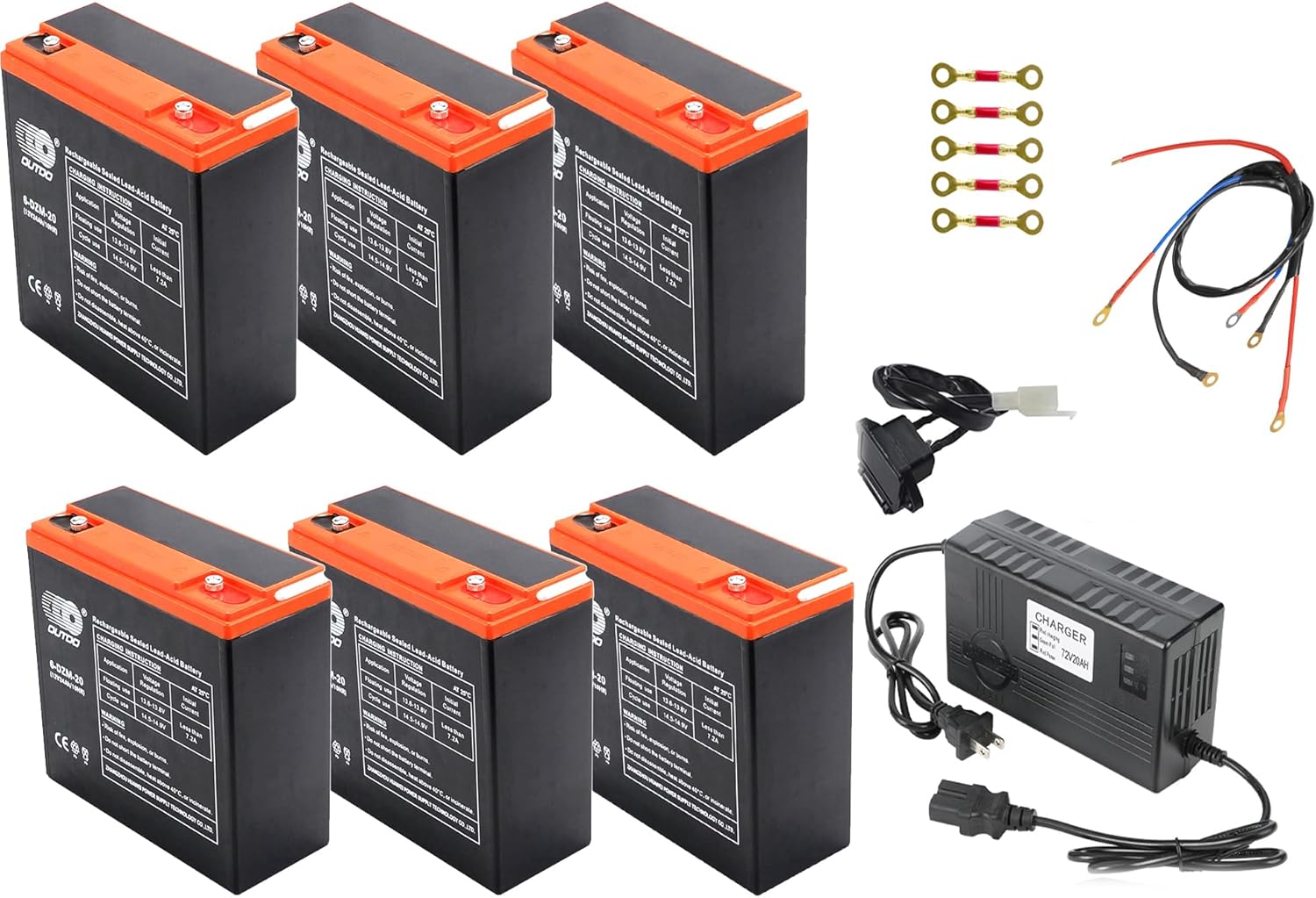 Six 12V 24Ah Battery 6-DMF-20 6-DZM-20 SLA Rechargeable Battery Pack Nut & Bolt for 72V Go Kart Mobility Scooter ATV UTV Drift Trike Golf Cart Quad Buggy Bicycle Boat MX650 MX500