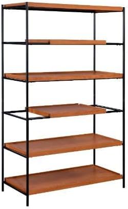 HomeRoots 486300 70 in. Brown & Black Metal Six Tier Etagere Bookcase