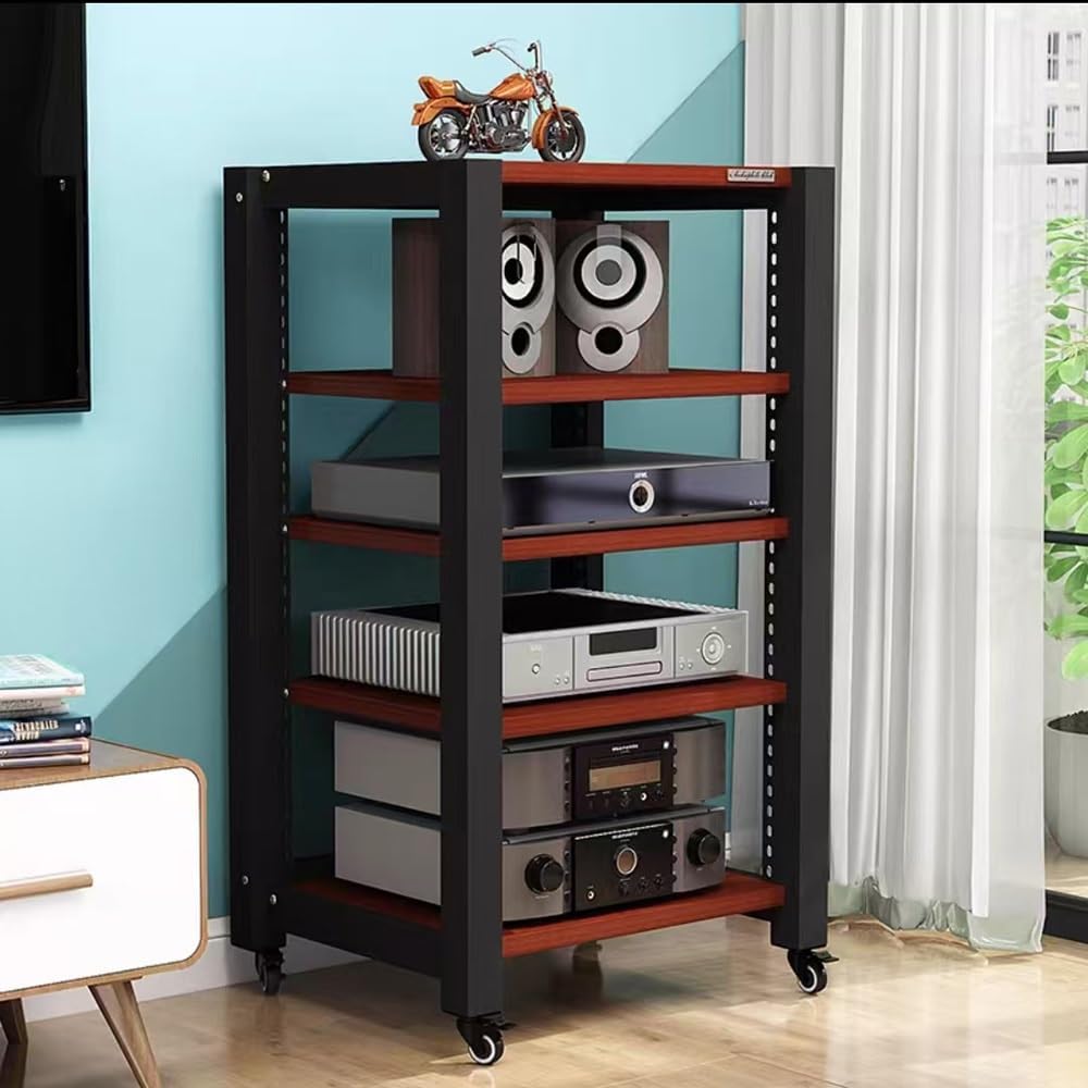 TAJMDGW Movable HiFi Audio Rack Adjustable AV Media Components Cabine Stand with Wheels