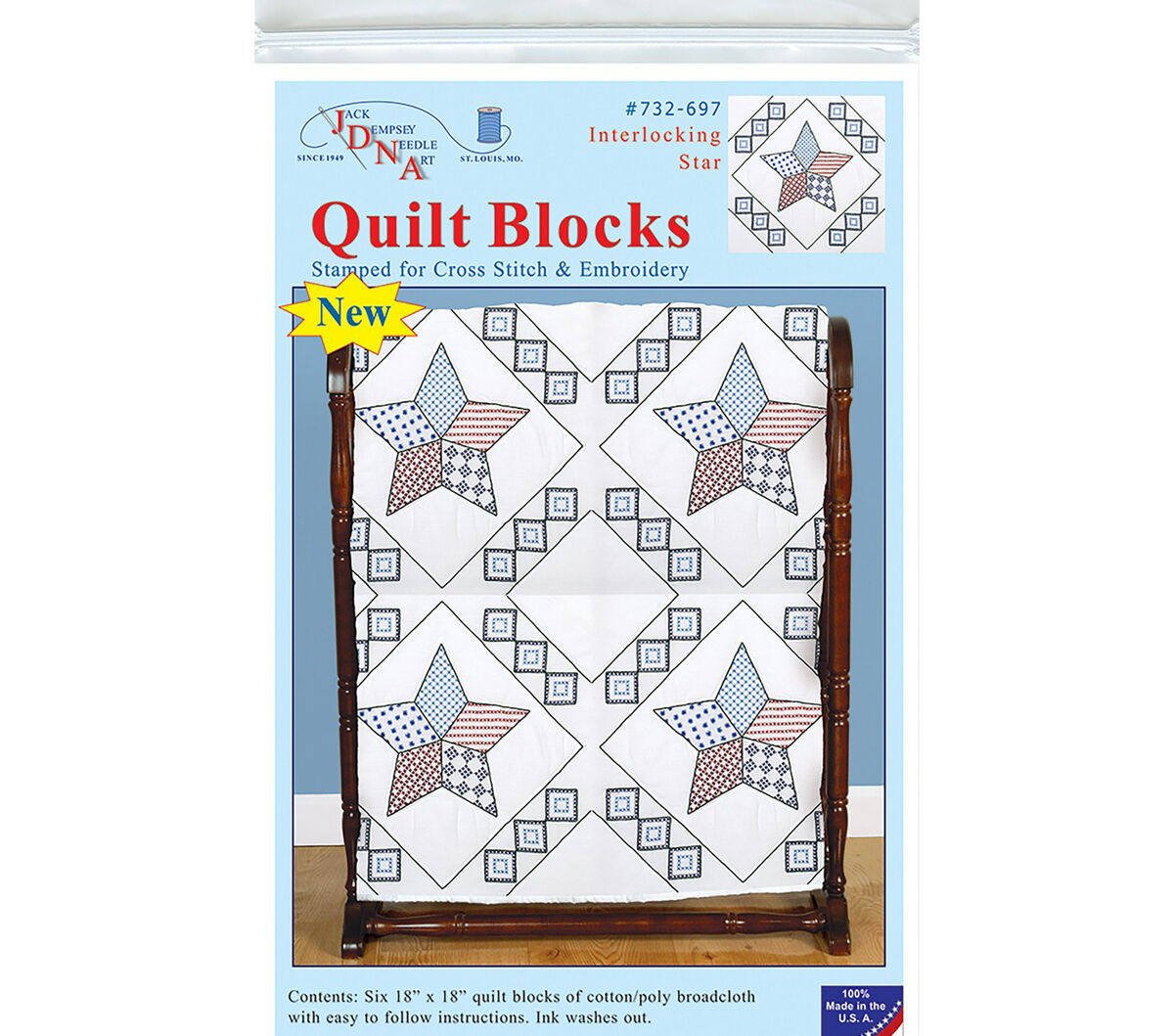 Jack Dempsey Needle Art 18 Interlocking Star White Quilt Blocks 6pk