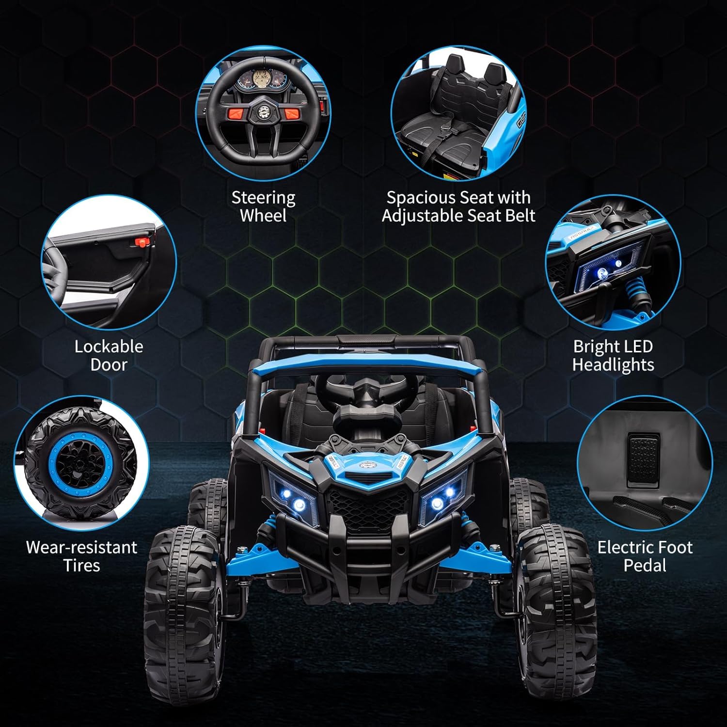 24V 2 Seater Kids Ride On Car with Parent Control, All-Terrain Electric Vehicle for Kids, Rechargeable Battery, Spring Suspension, Gift for Boys & Girls (Dark Blue)