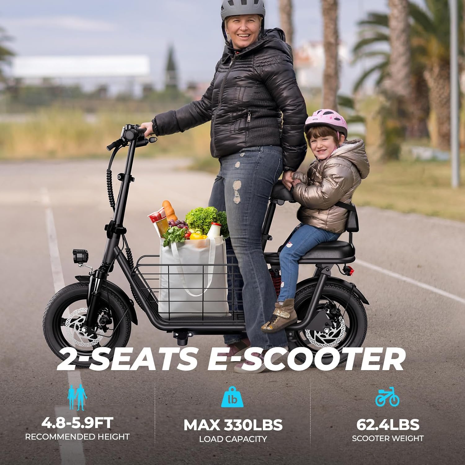 850W/ 819W Peak Electric Scooter with Seat, 20MPH & 25/40 Miles Range, Dual Suspension, Cruise Control, 14