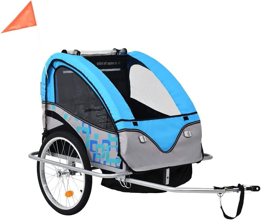 Kids Bicycle Trailer, Bicycle Accessories Goods, Recreation Cycling, 2-in-1 Kids' Bike Trailers, Light Blue and Grey, for Storage and Transport
