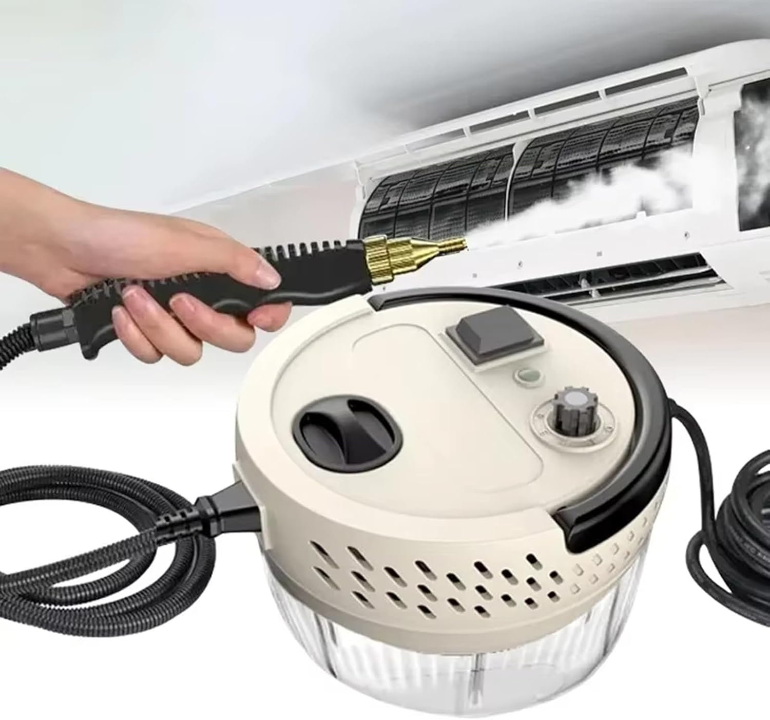 2500W Handheld Steam Cleaner with 3 Brush Heads, 6-Speed Air Volume Adjustment, Suitable for Cleaning Ovens, Furniture, Cars, Glass, Floors