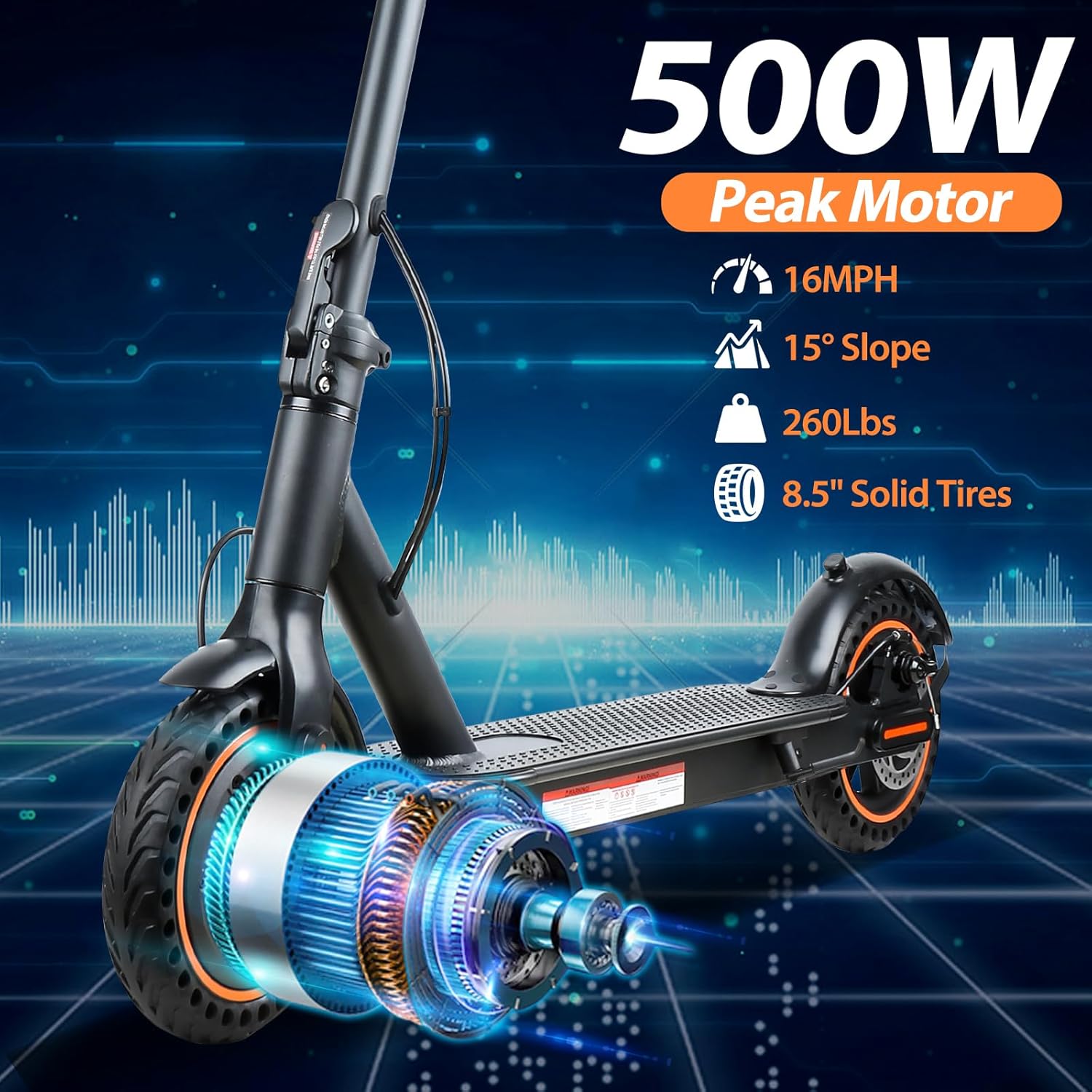 Fast Electric Scooters,Portable Folding Commuter E Scooter,19Mph Speed & 21 Miles Long Range E Scooter w/Double Braking System & App Control, 500W Motor, 8.5