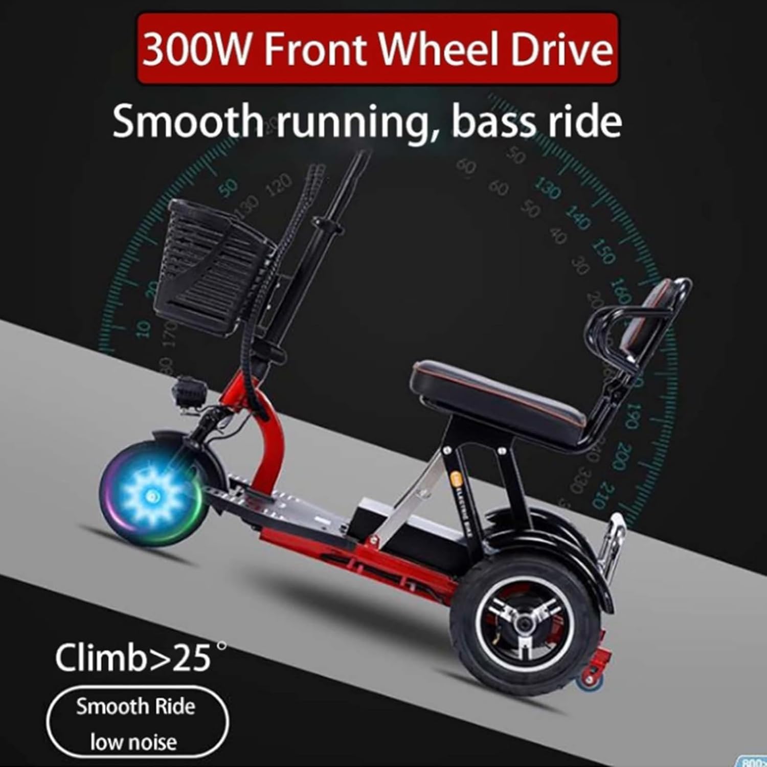 Electric Wheel Mobility Scooter Folding Mobility Scooter Lightweight Travel Mobility Scooter with Charger and Basket for Seniors Adults Handicapped Elderly Run Forward