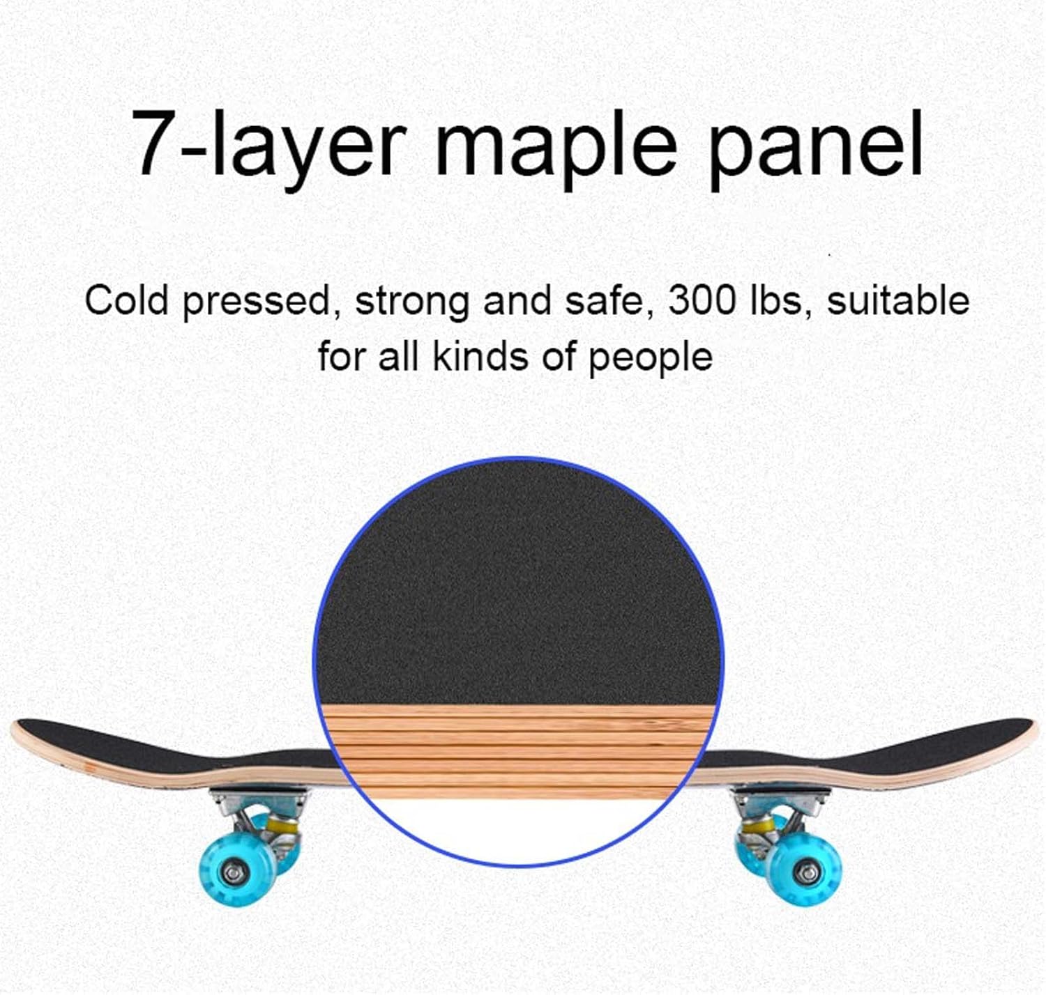 Skateboards with Colorful Flashing Wheels for Beginners, Kids, Teens, 31 x 8 Inch Complete Standard Skate Boards 7 Layer Maple Deck Concave Skateboard